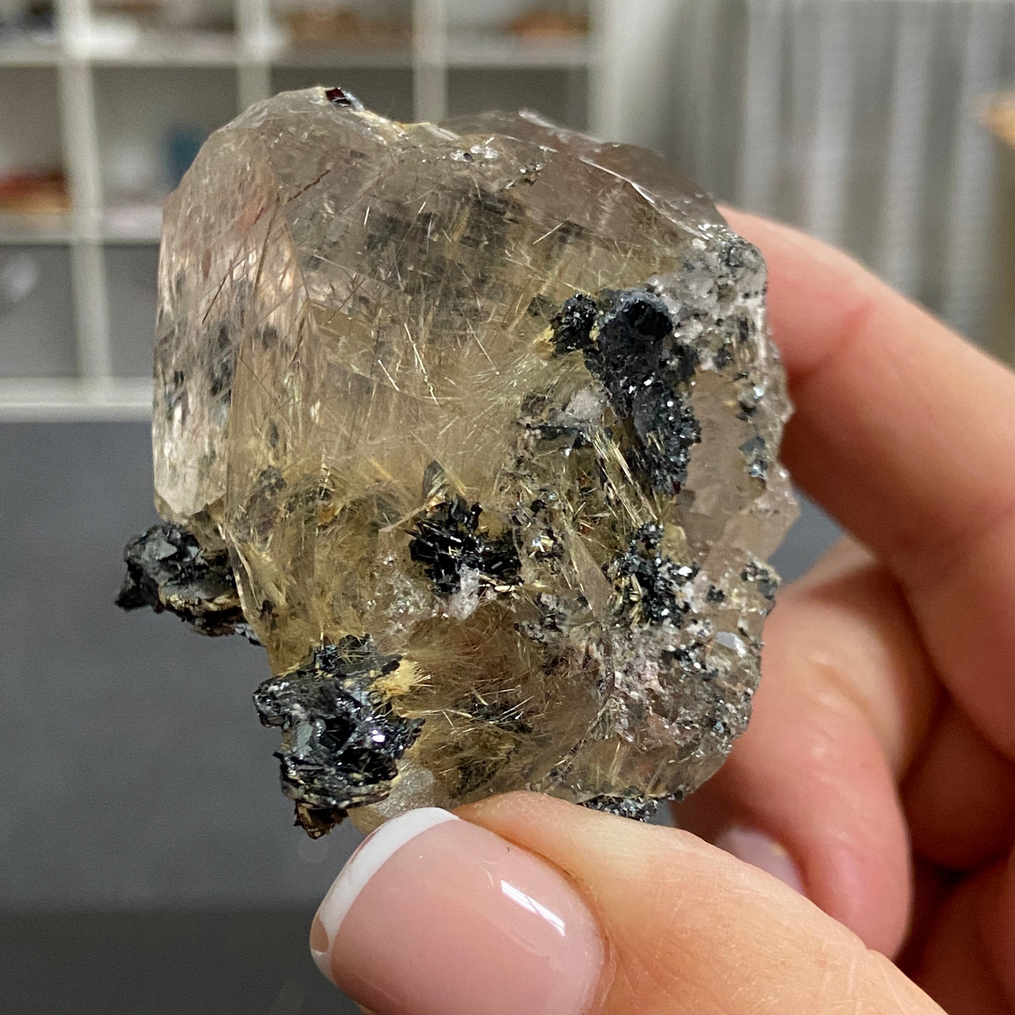 Smoky Quartz with Golden Rutile & Metallic Hematite – Brazil