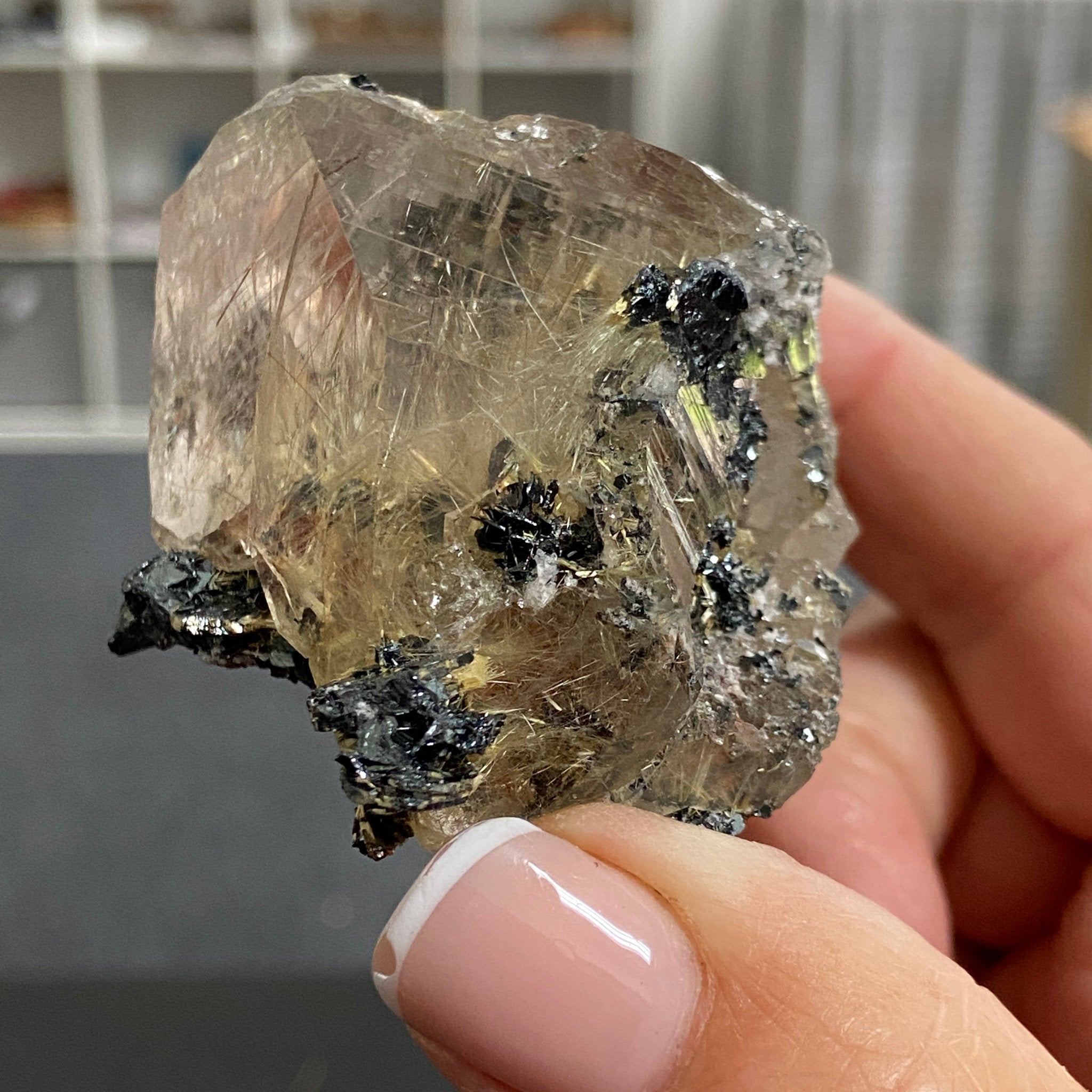 Smoky Quartz with Golden Rutile & Metallic Hematite – Brazil