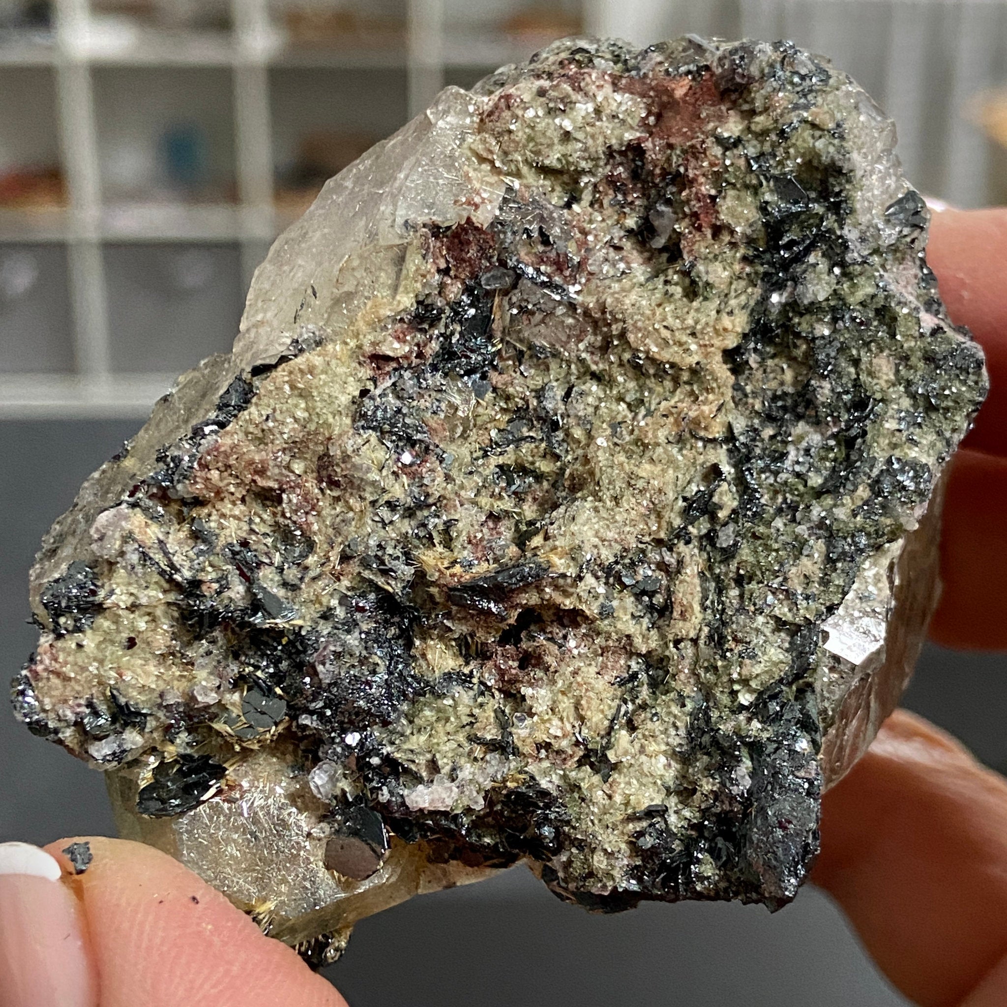 Smoky Quartz with Golden Rutile & Metallic Hematite – Brazil