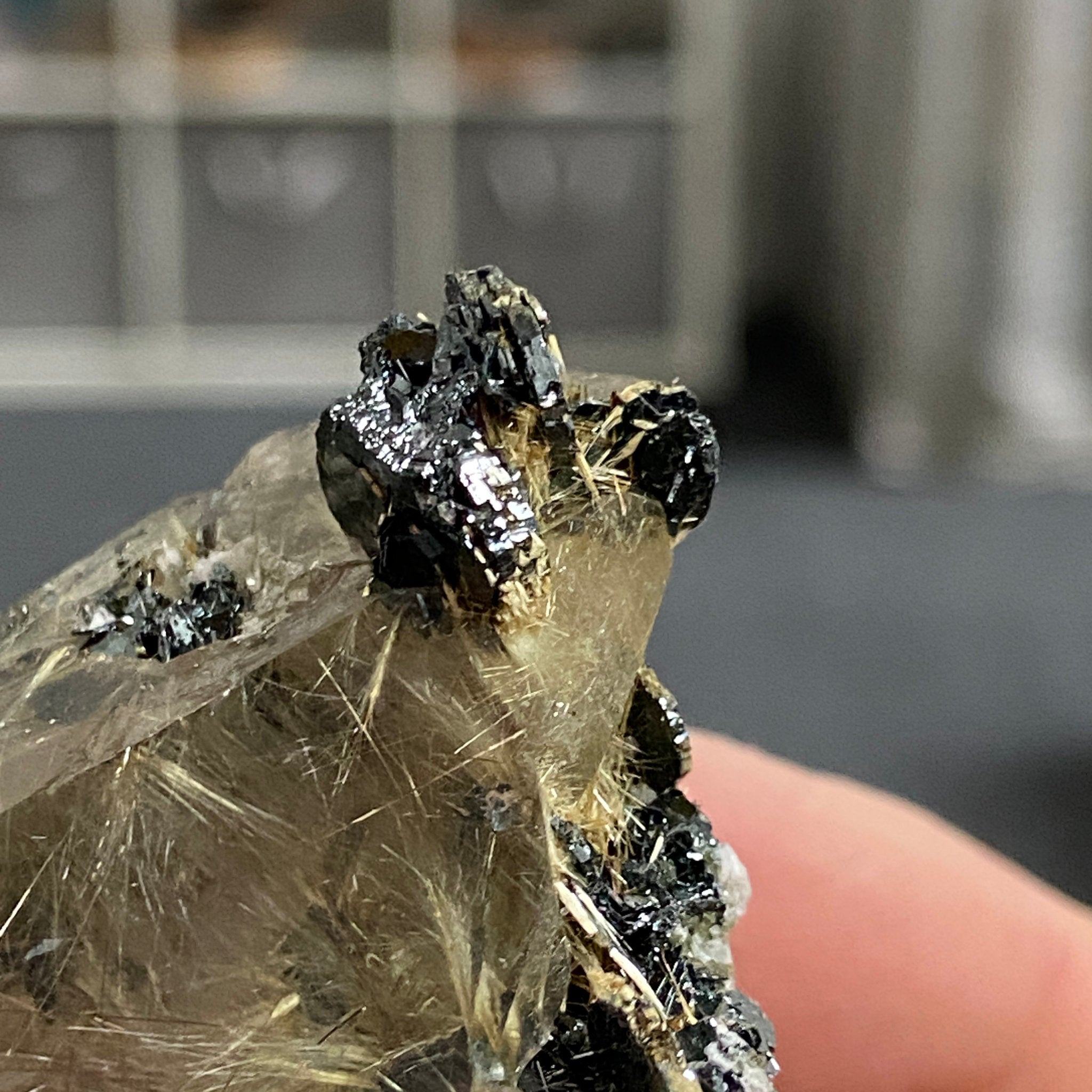 Smoky Quartz with Golden Rutile & Metallic Hematite – Brazil