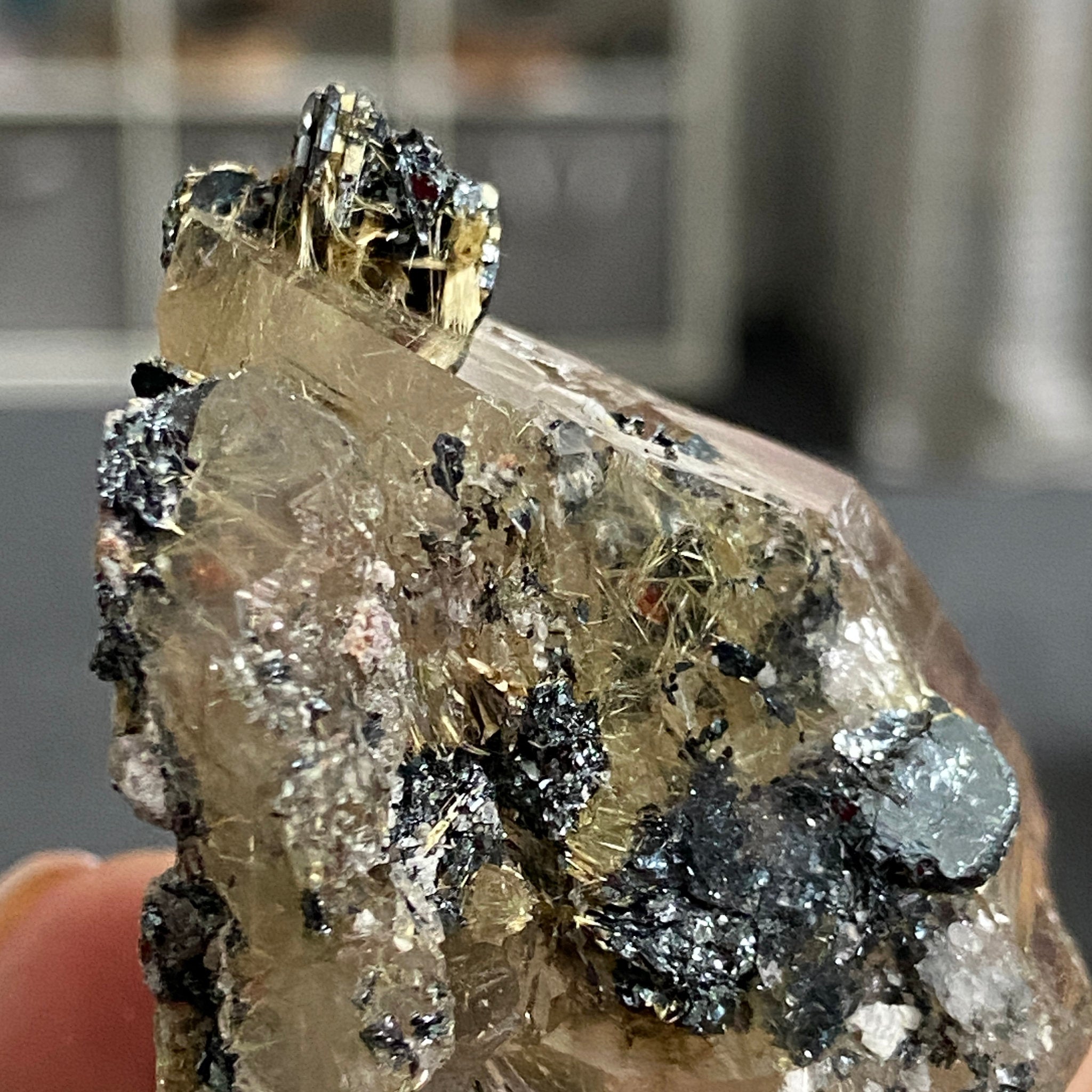 Smoky Quartz with Golden Rutile & Metallic Hematite – Brazil