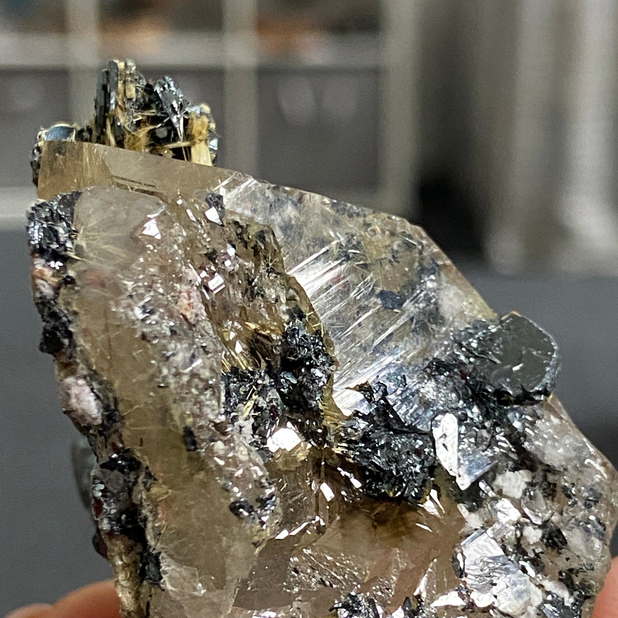 Smoky Quartz with Golden Rutile & Metallic Hematite – Brazil