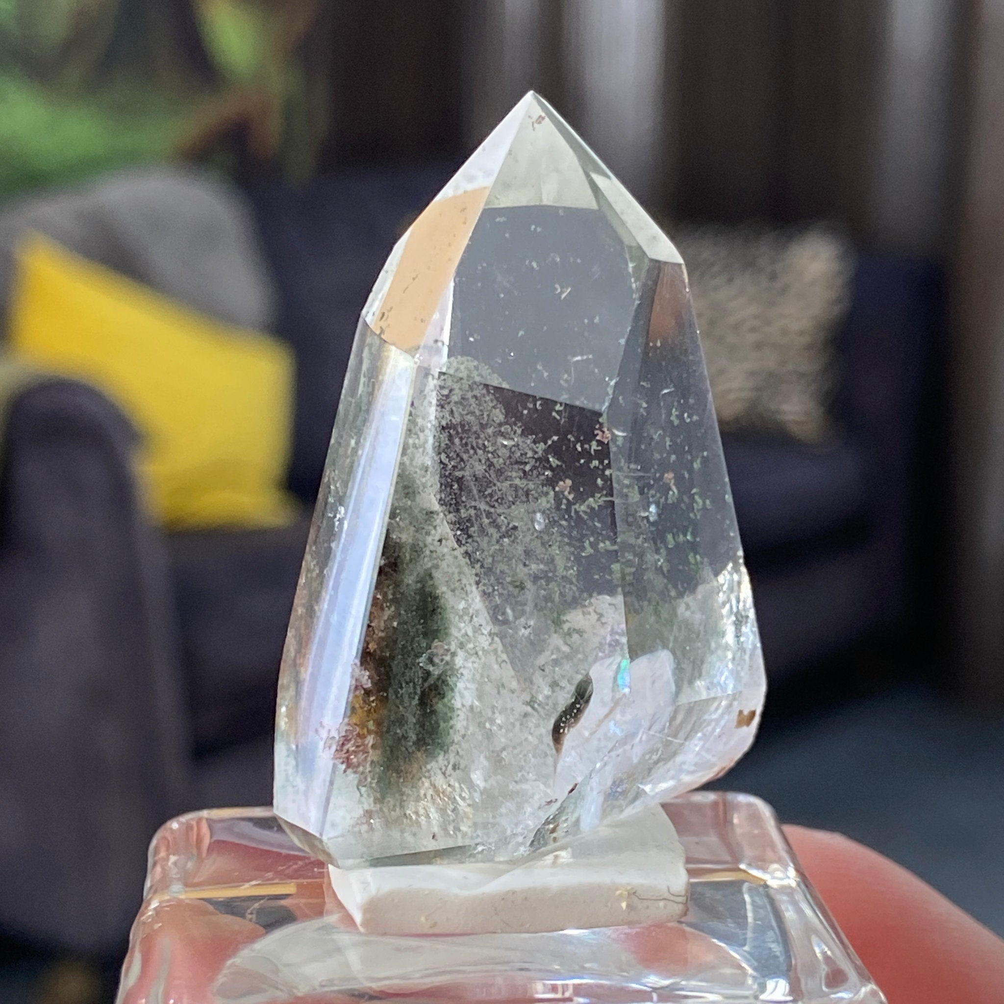 Actinolite Phantom Quartz Tower with Rainbow – Madagascar