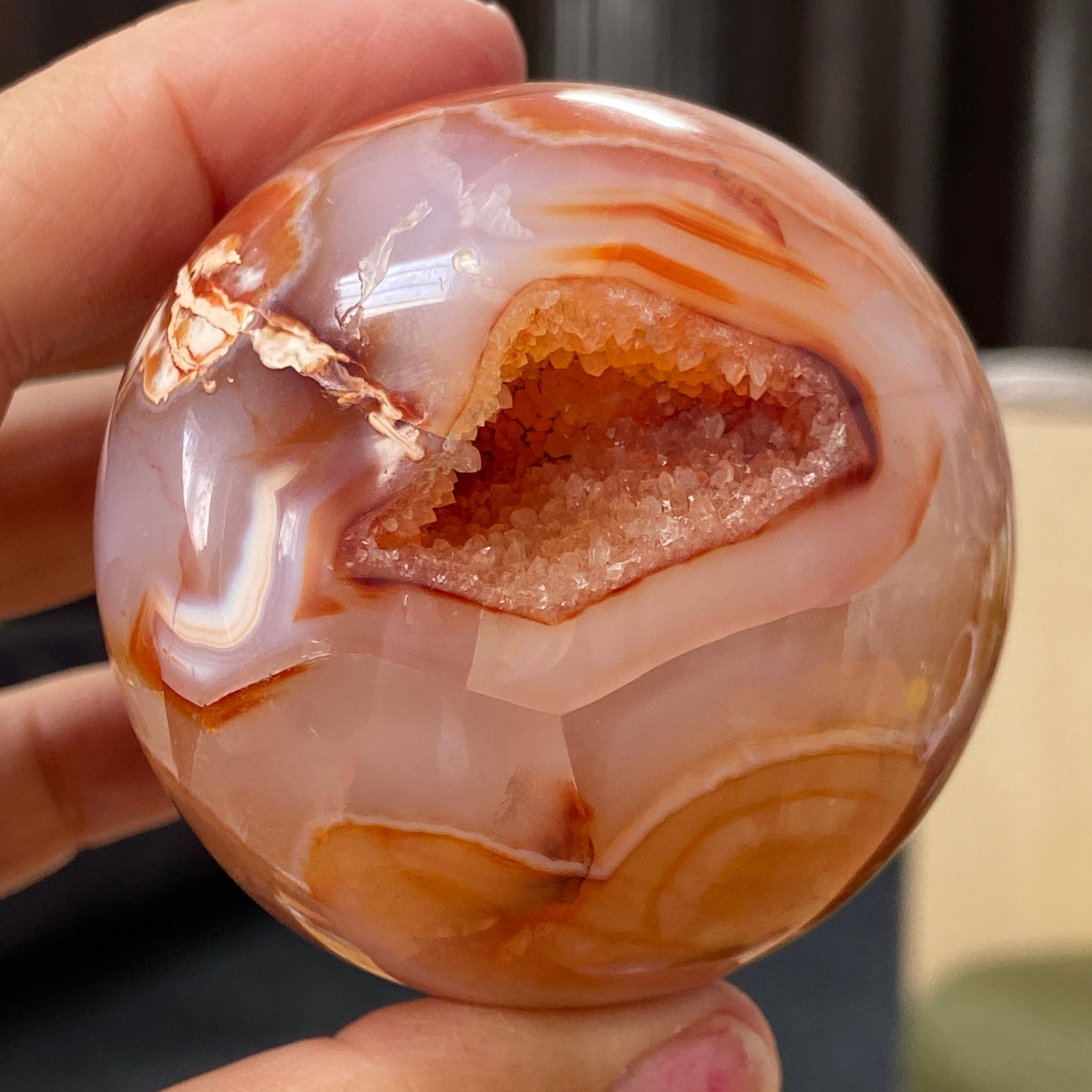 Carnelian Sphere with Quartz Crystal Cave – Madagascar