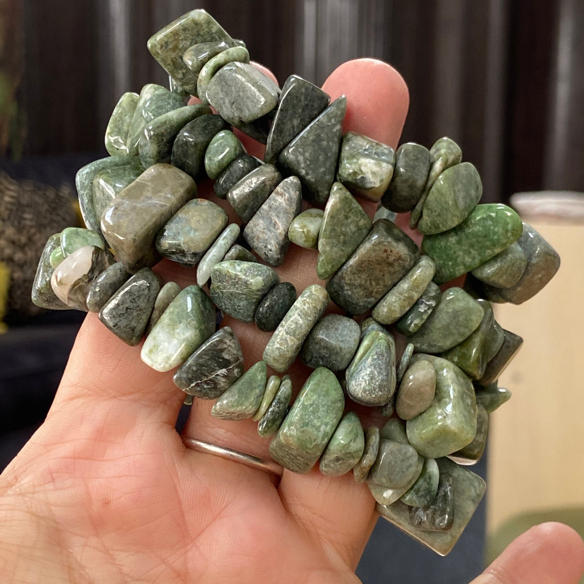 Greenland Green Jade Chunky Stretch Bracelet