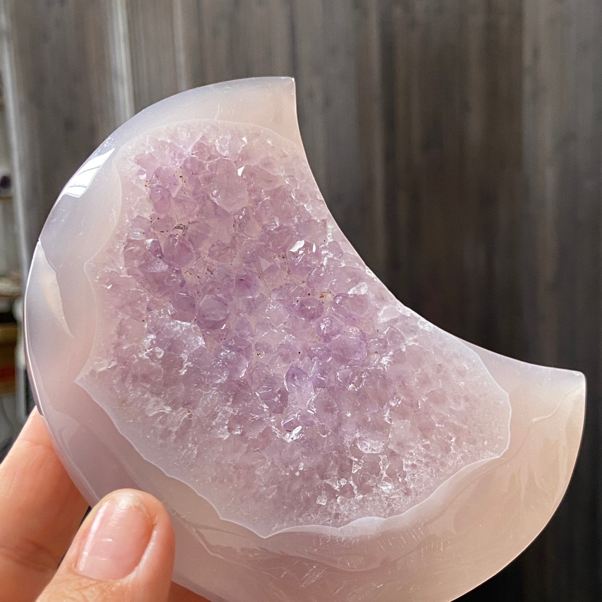 Purple Chalcedony & Amethyst Crescent Moon