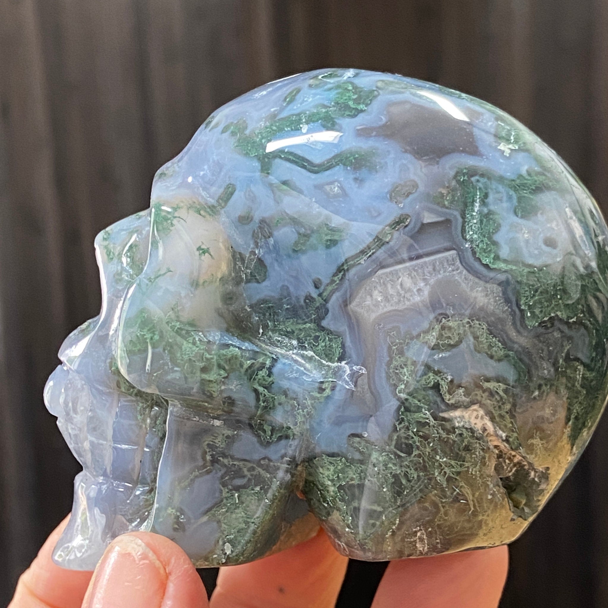 Moss Agate Skull