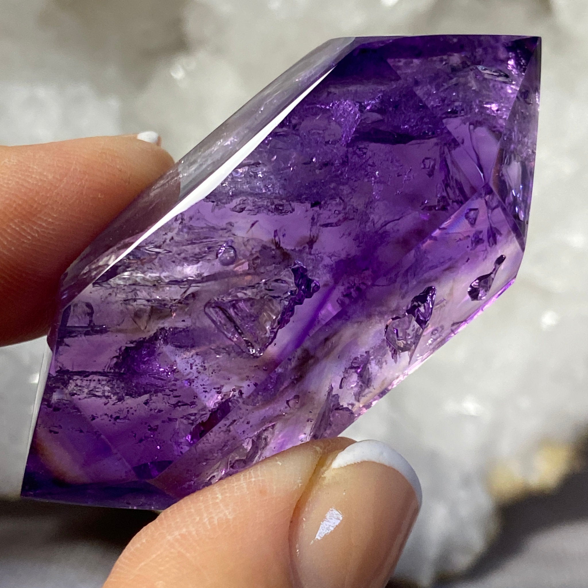 Saturated Double Terminated Amethyst with Enhydro and White Falling Sand – Brazil