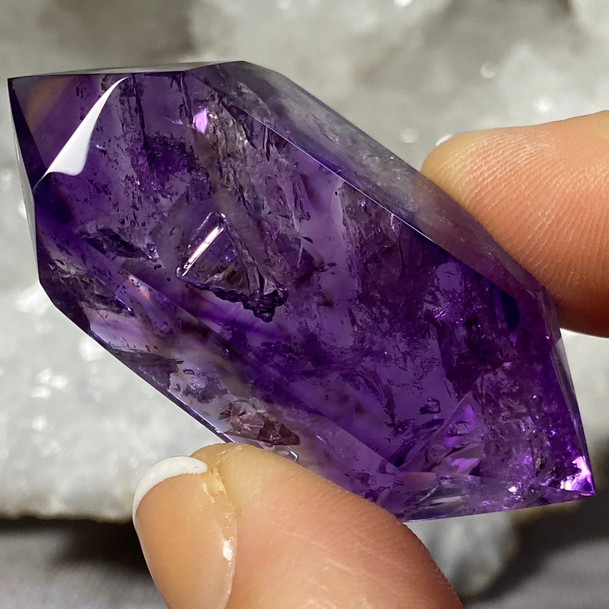 Saturated Double Terminated Amethyst with Enhydro and White Falling Sand – Brazil