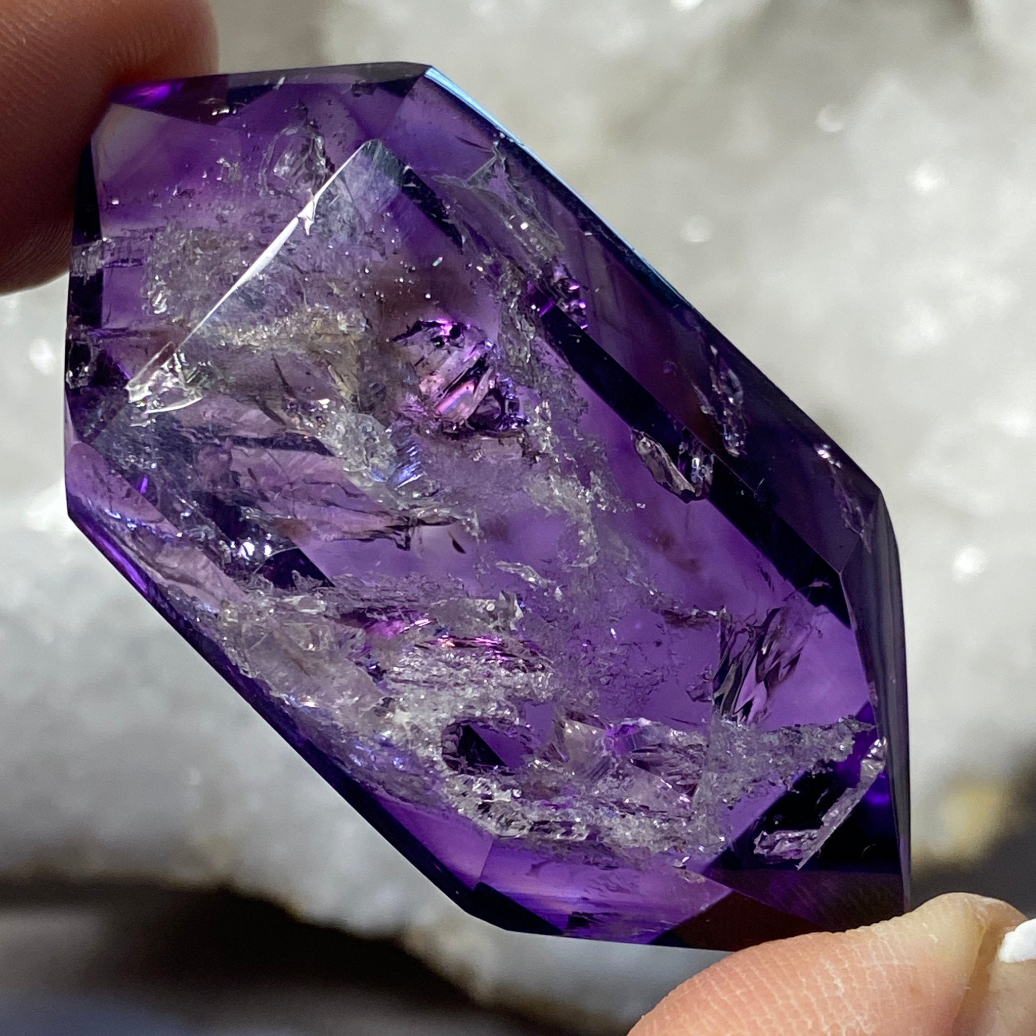 Saturated Double Terminated Amethyst with Enhydro and White Falling Sand – Brazil