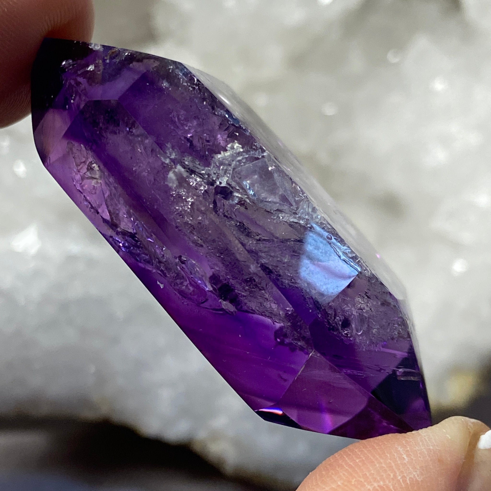 Saturated Double Terminated Amethyst with Enhydro and White Falling Sand – Brazil