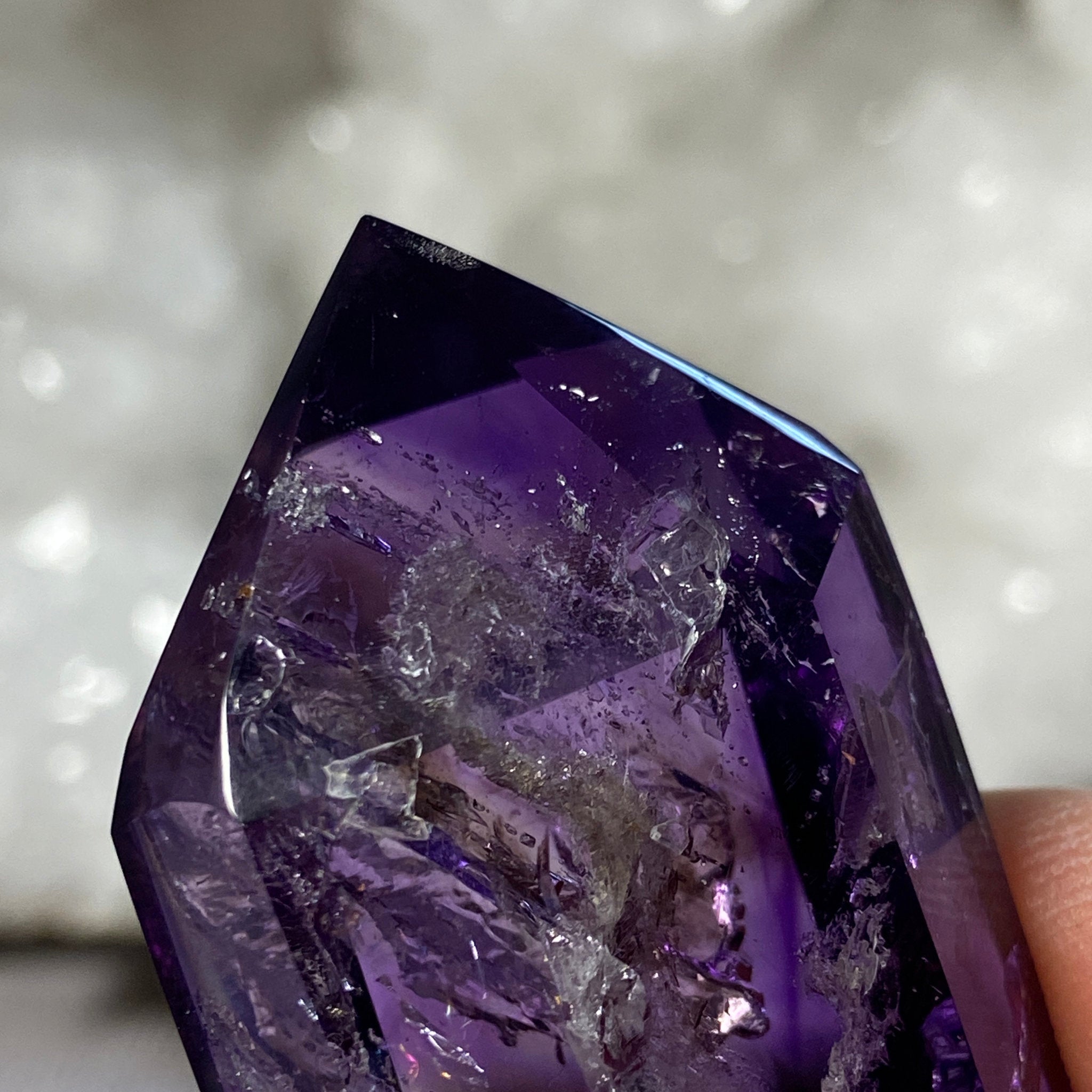 Saturated Double Terminated Amethyst with Enhydro and White Falling Sand – Brazil