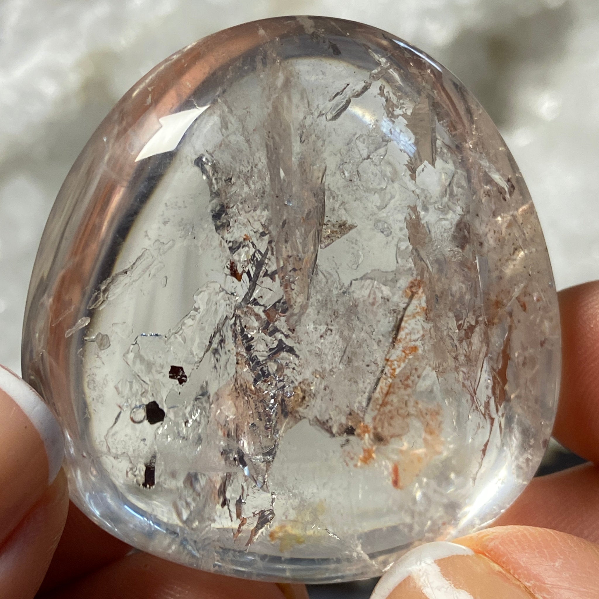 Clear Quartz Freeform with Enhydro, Carbon Splinters and Falling Sand