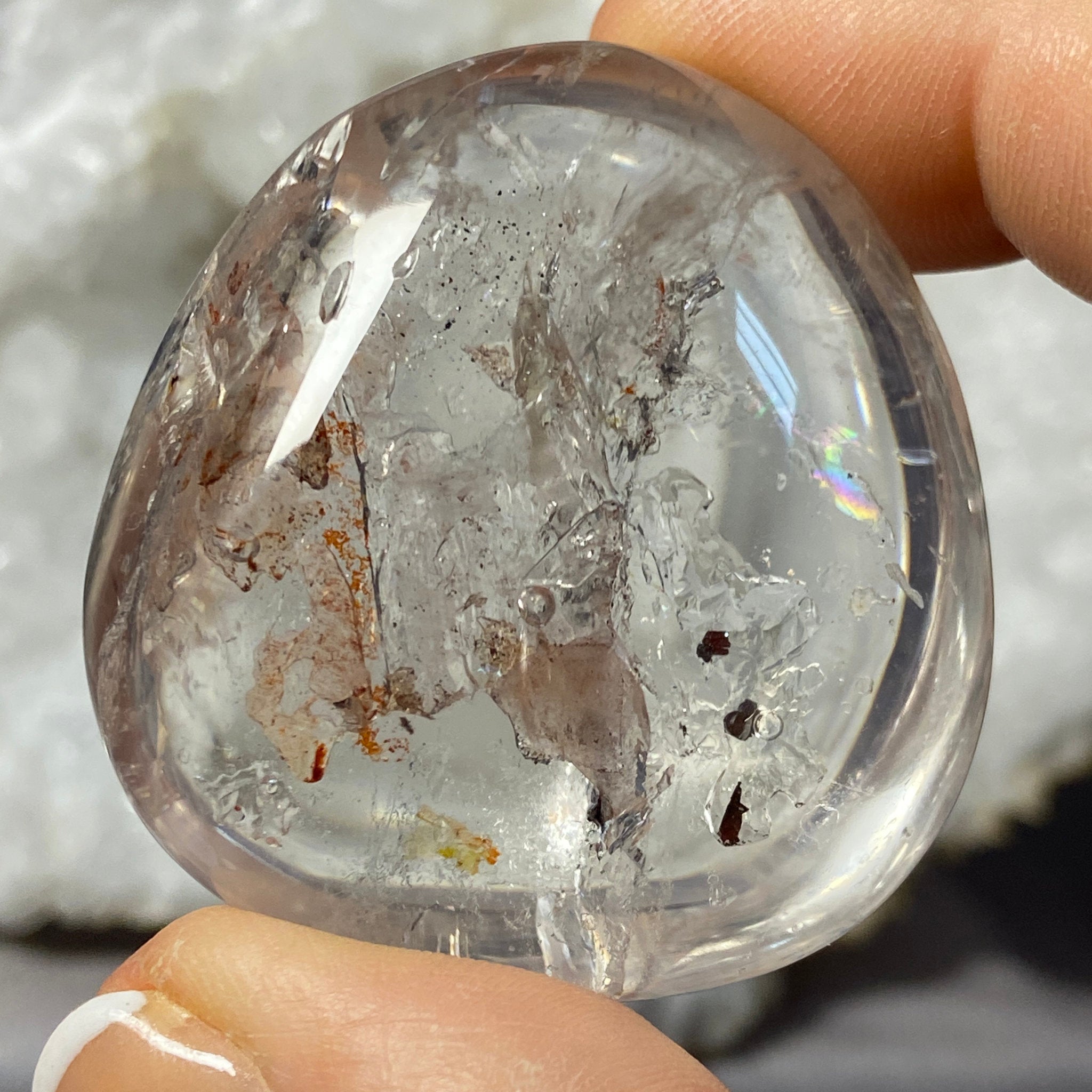 Clear Quartz Freeform with Enhydro, Carbon Splinters and Falling Sand