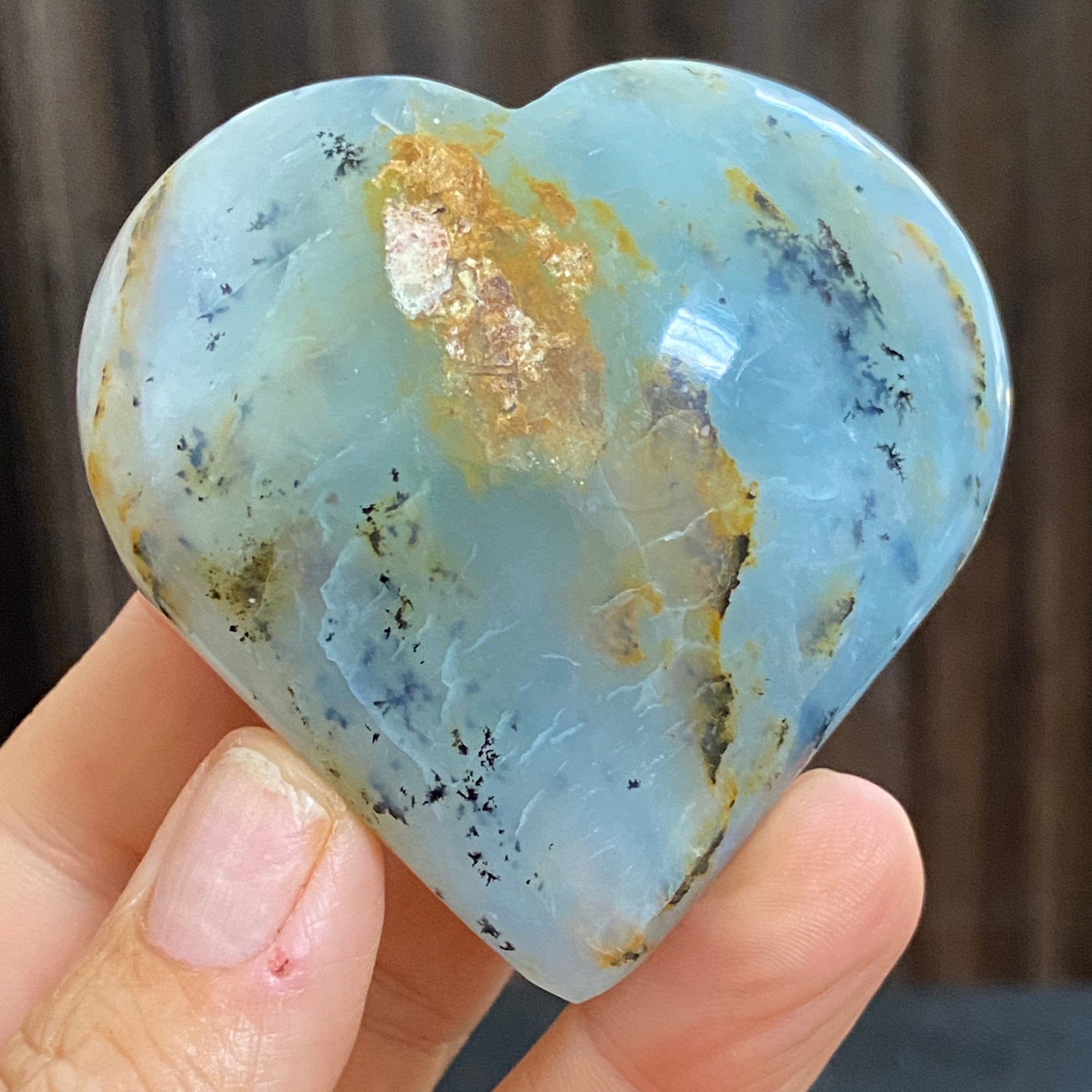 Blue Opal Heart with Dendritic Growth - Peru