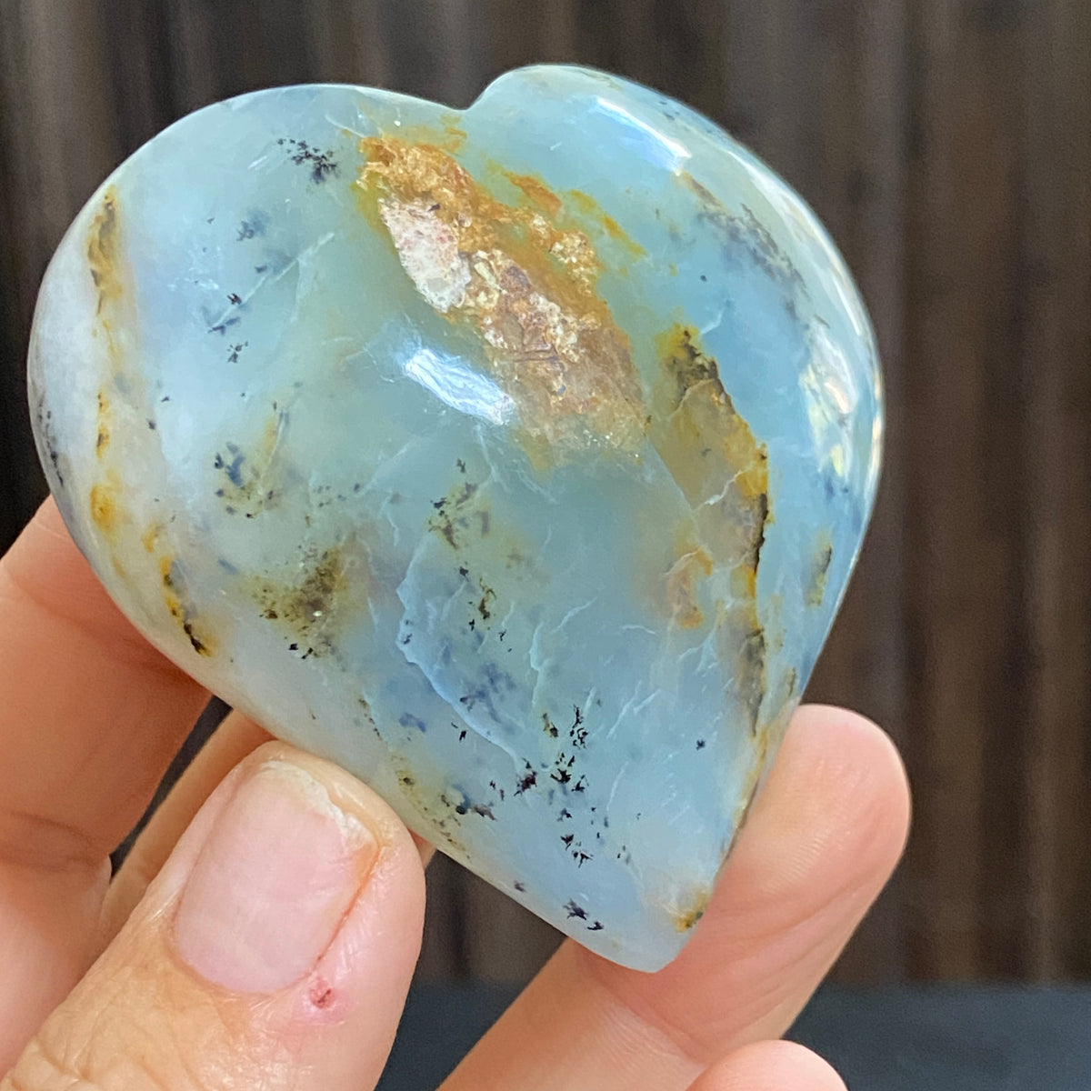 Blue Opal Heart with Dendritic Growth - Peru