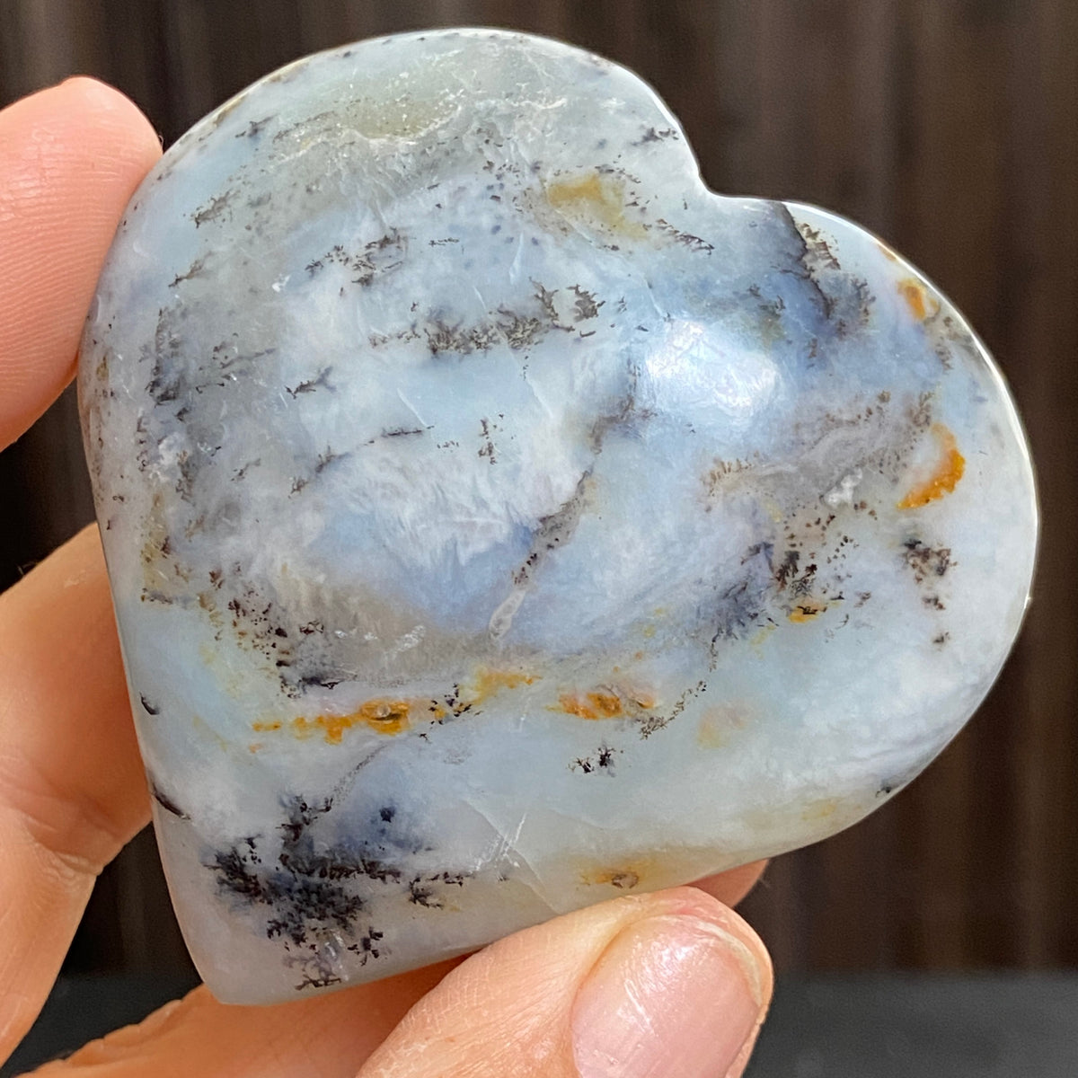 Blue Opal Heart with Dendritic Growth - Peru