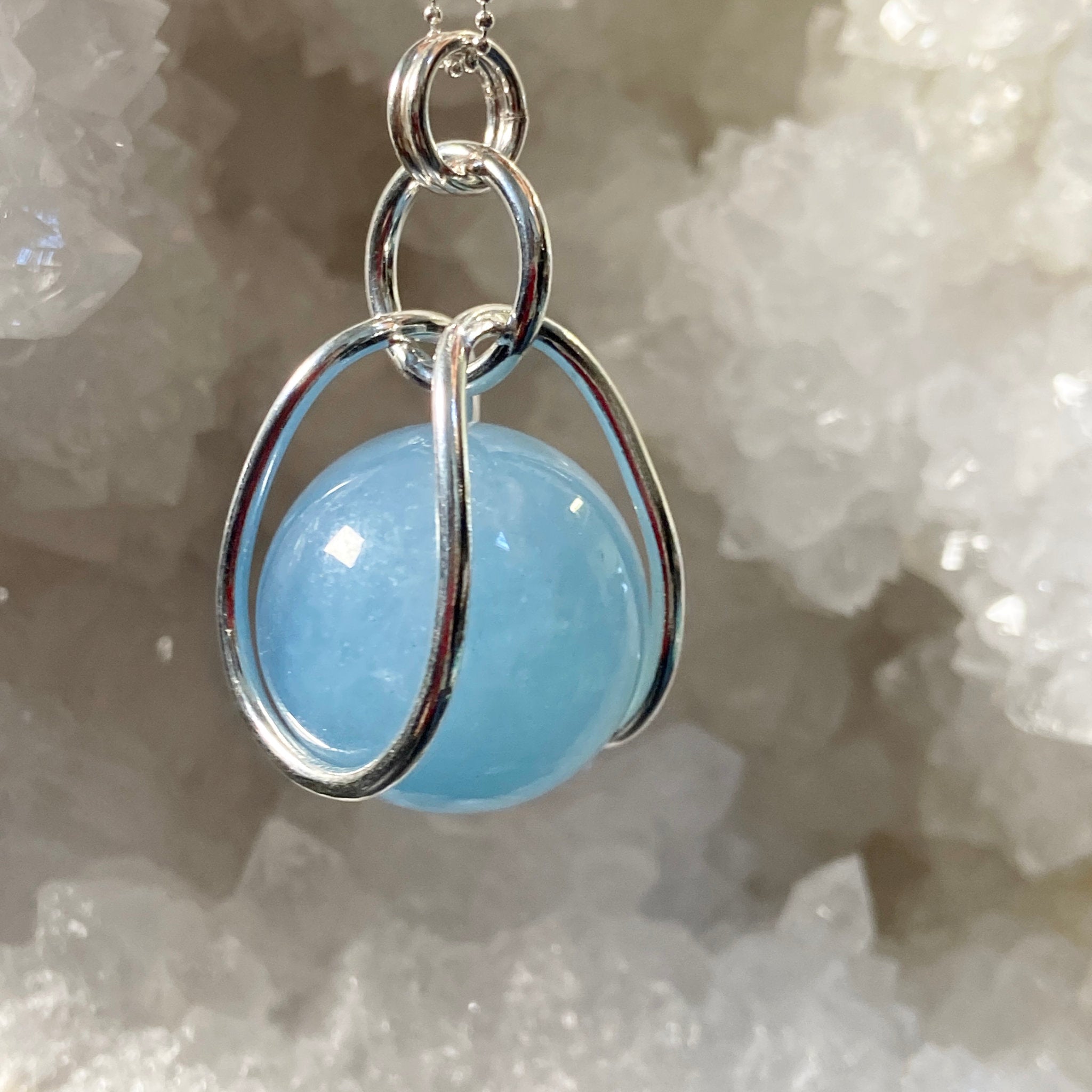 Aquamarine Sphere in Sterling Silver Cage - Bespoke by Song of the Sea