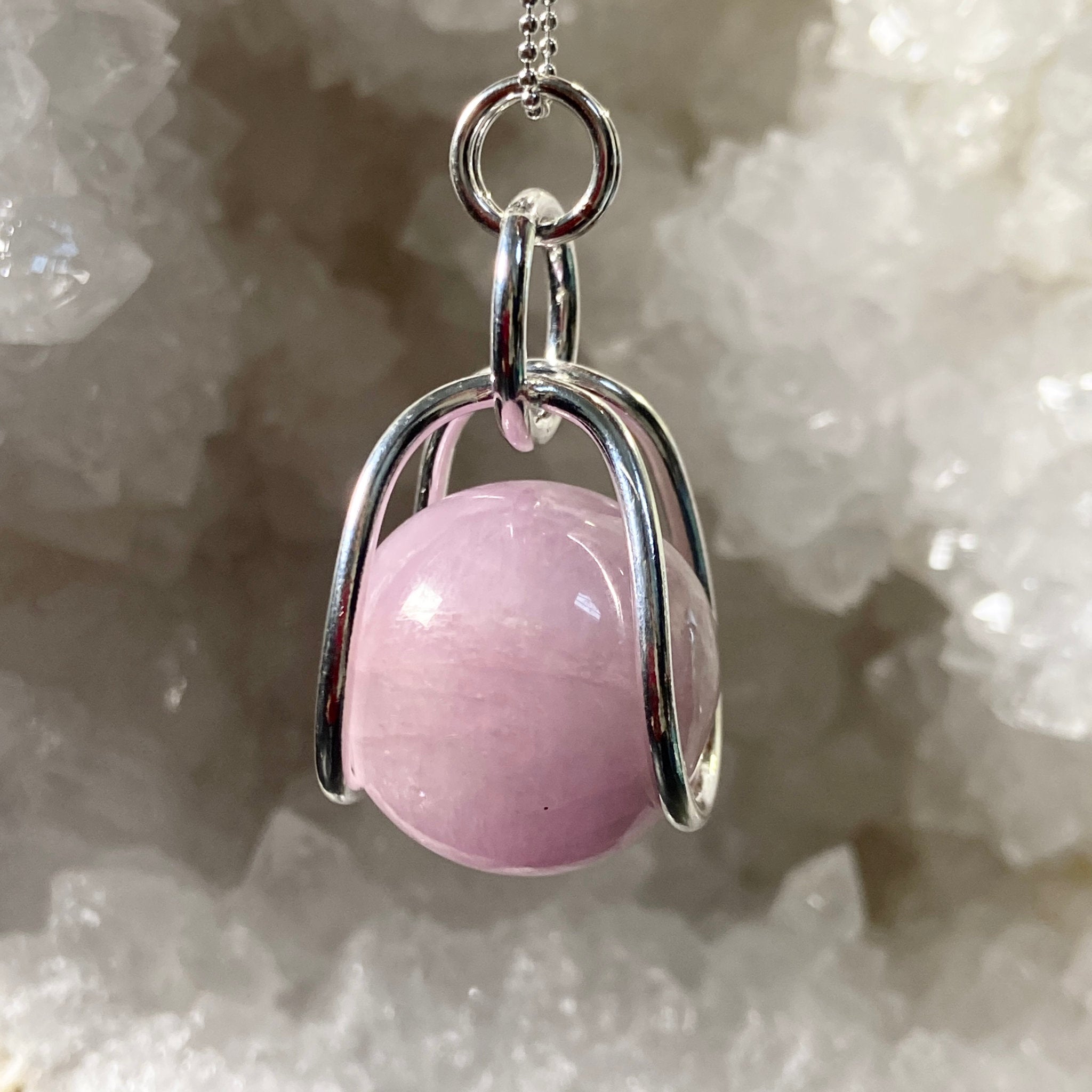 Kunzite Sphere in Sterling Silver Cage - Bespoke by Song of the Sea