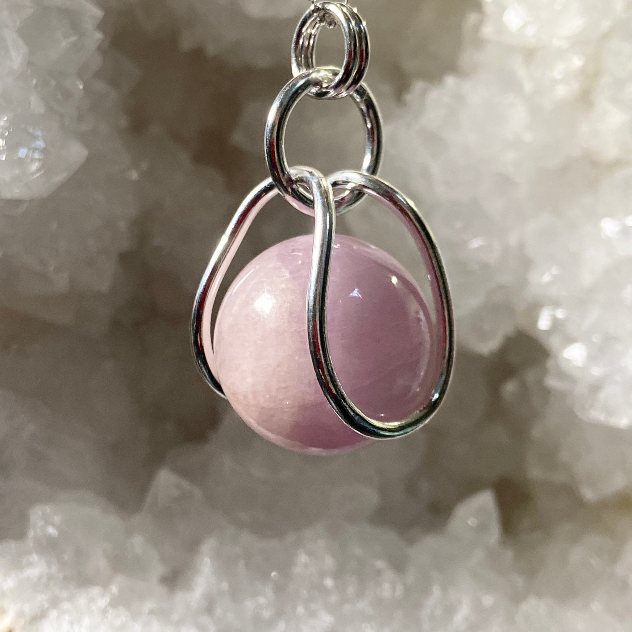 Kunzite Sphere in Sterling Silver Cage - Bespoke by Song of the Sea