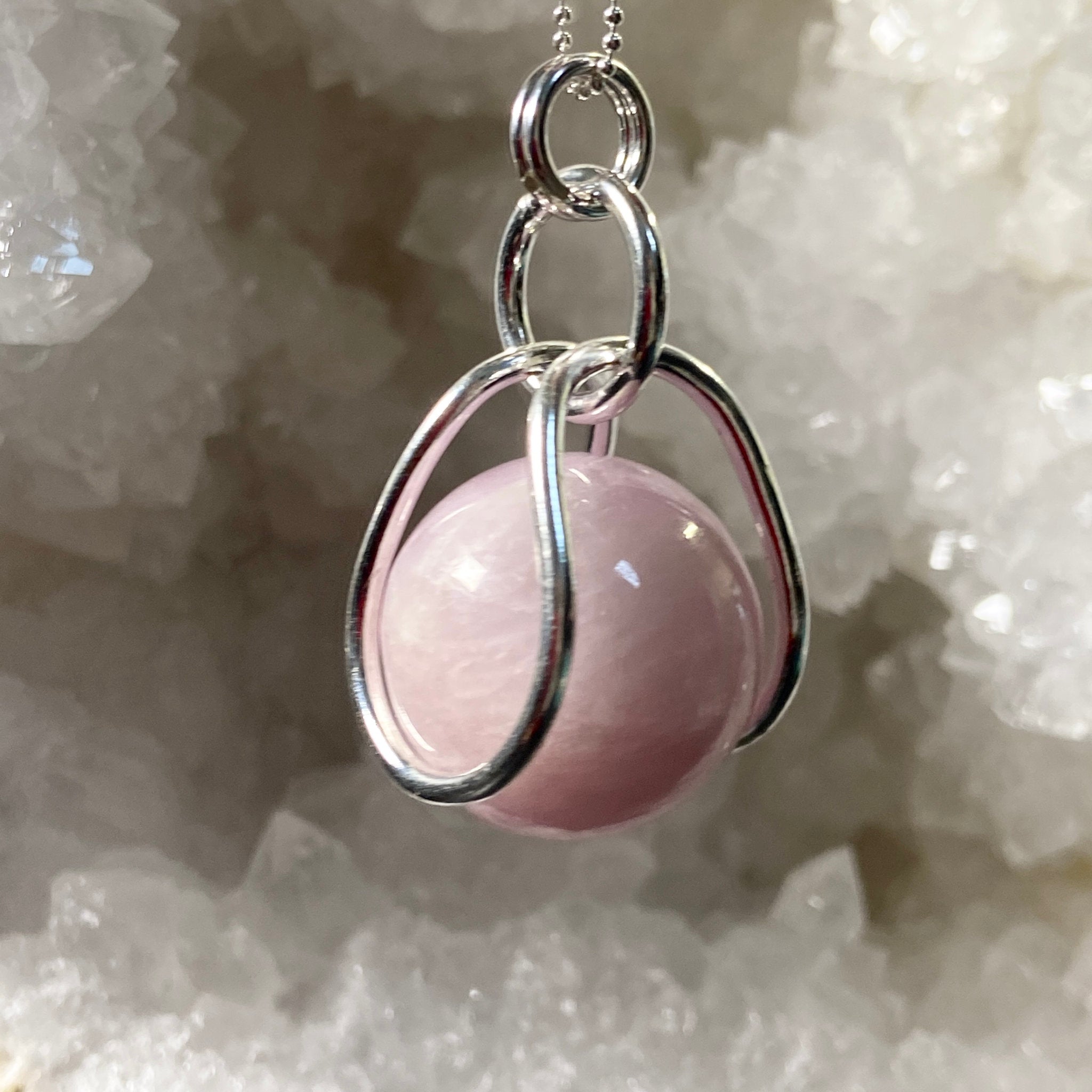 Kunzite Sphere in Sterling Silver Cage - Bespoke by Song of the Sea