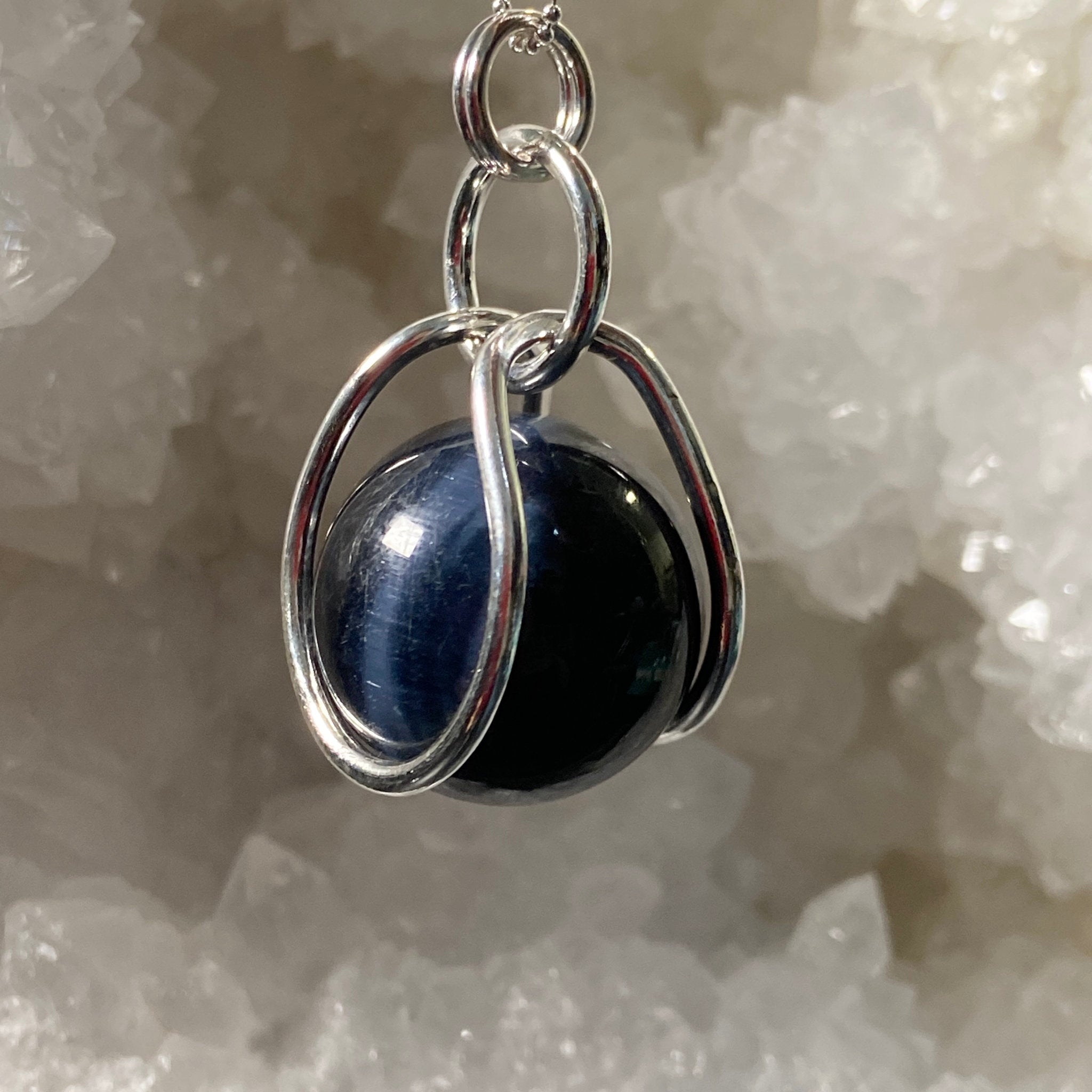 Blue Tigers Eye Sphere in Sterling Silver Cage - Bespoke by Song of the Sea