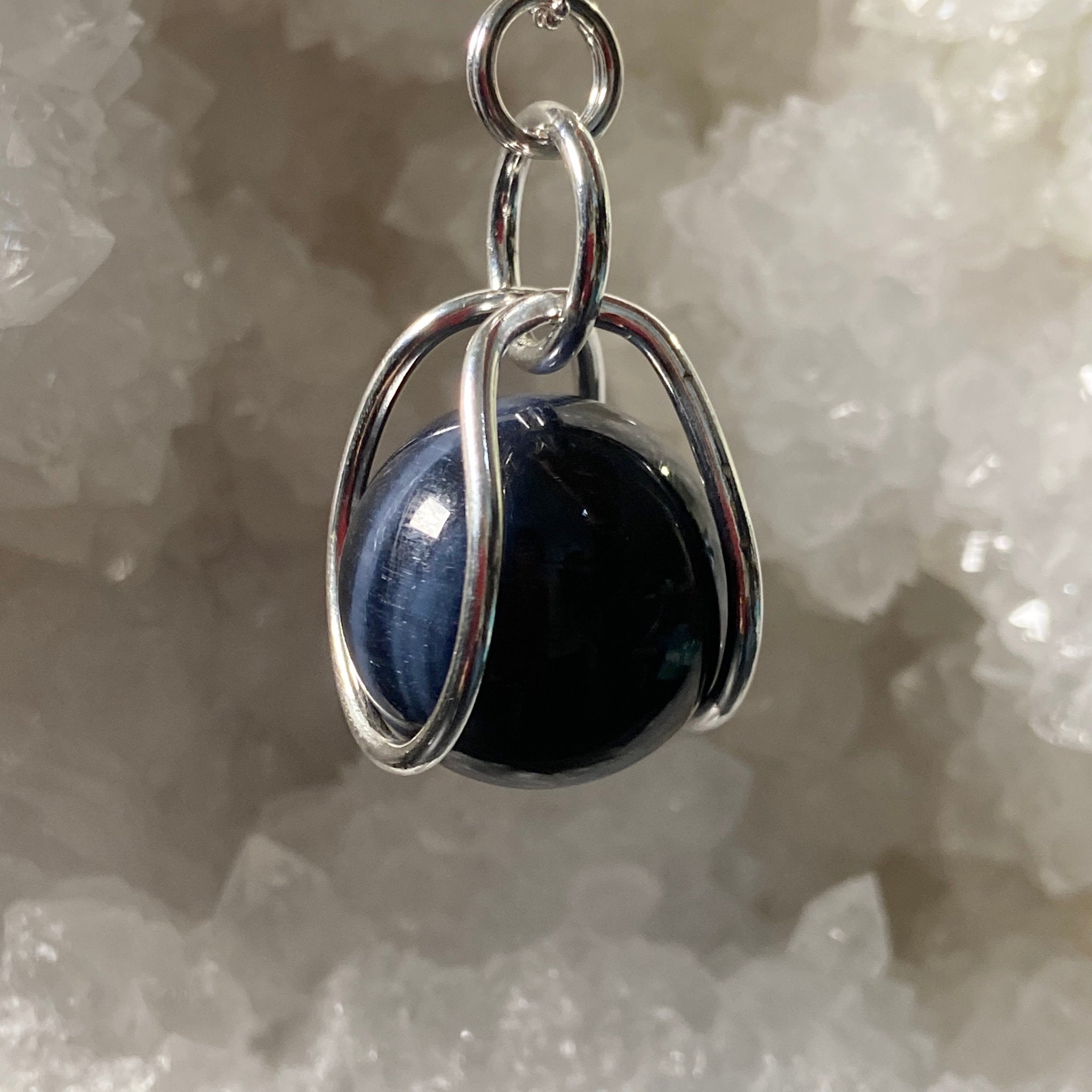 Blue Tigers Eye Sphere in Sterling Silver Cage - Bespoke by Song of the Sea