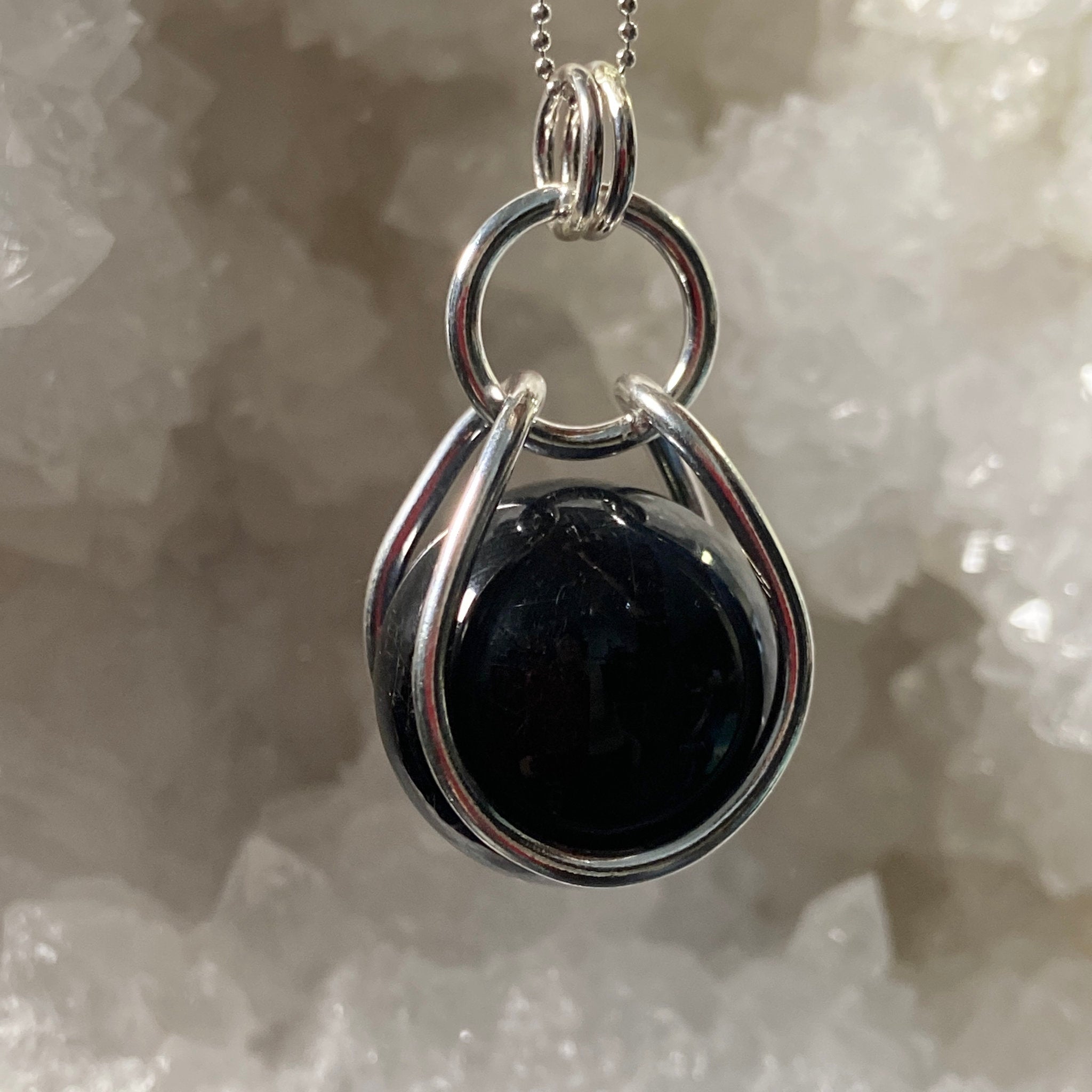 Blue Tigers Eye Sphere in Sterling Silver Cage - Bespoke by Song of the Sea