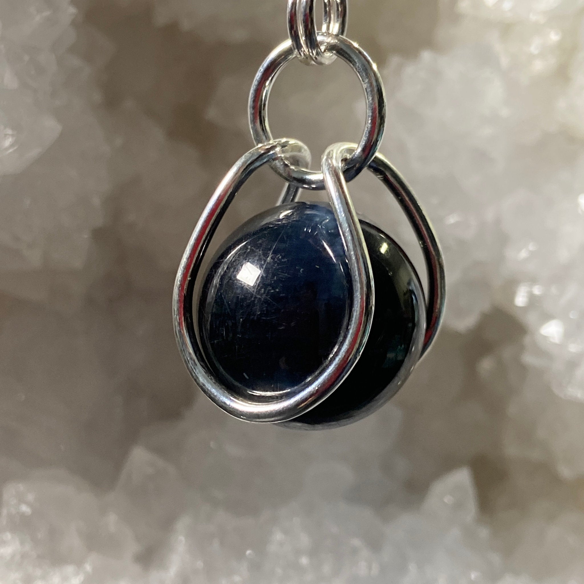 Blue Tigers Eye Sphere in Sterling Silver Cage - Bespoke by Song of the Sea