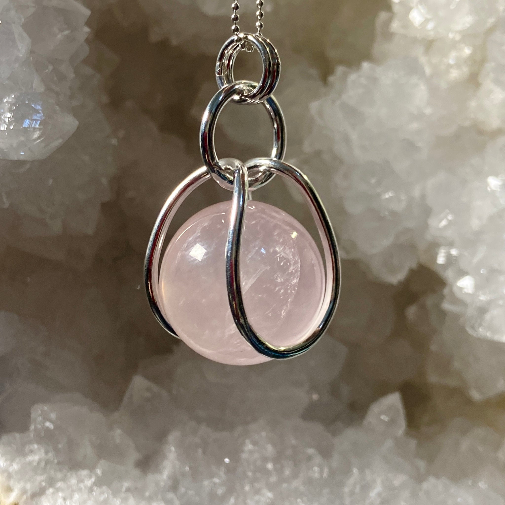 Rose Quartz Sphere in Sterling Silver Cage - Bespoke by Song of the Sea