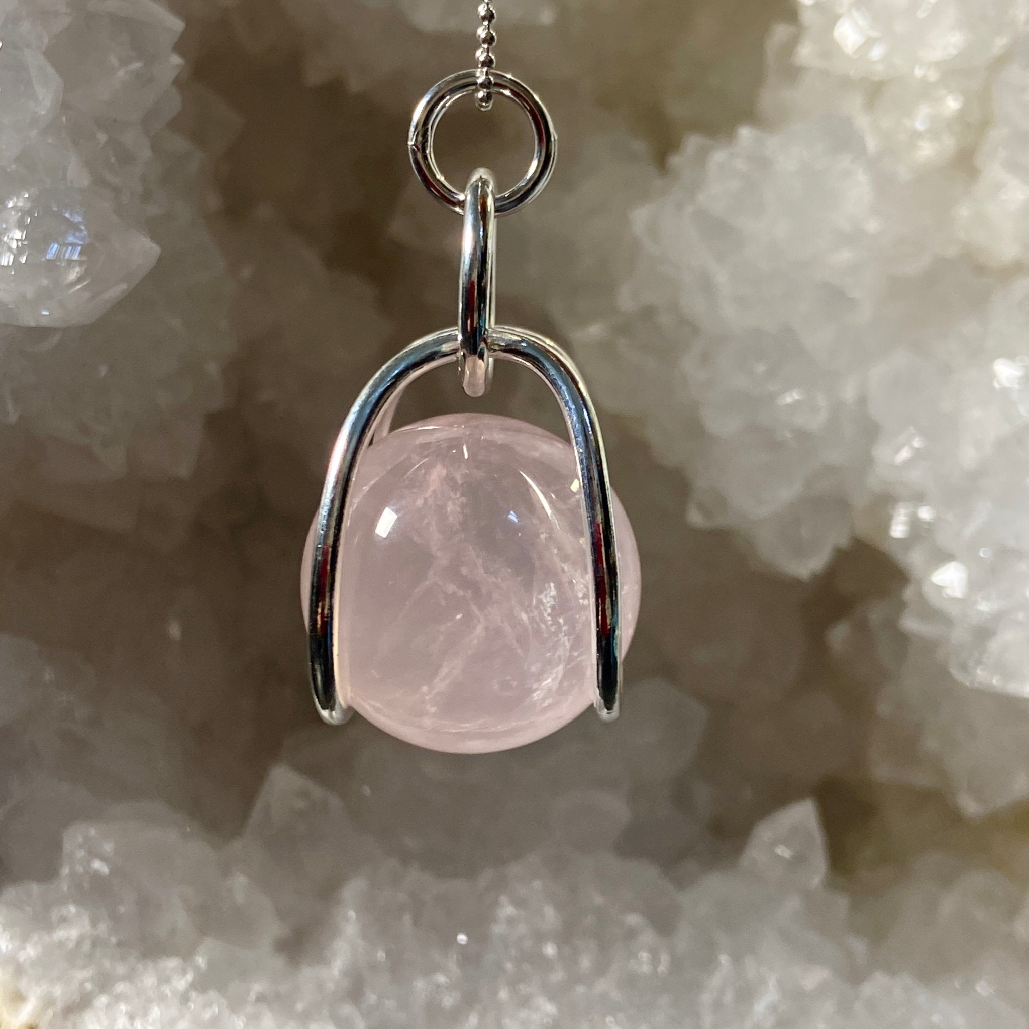 Rose Quartz Sphere in Sterling Silver Cage - Bespoke by Song of the Sea
