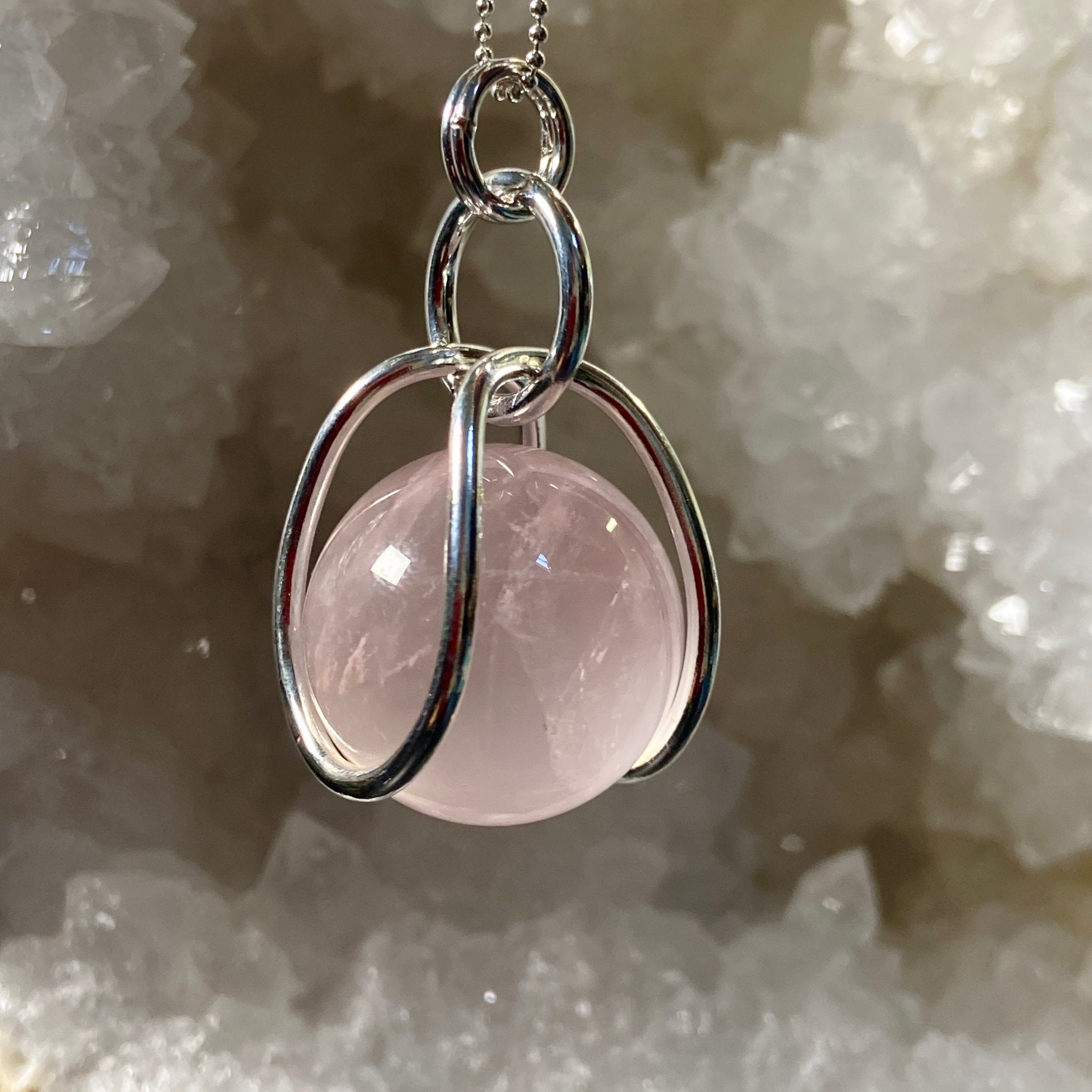 Rose Quartz Sphere in Sterling Silver Cage - Bespoke by Song of the Sea