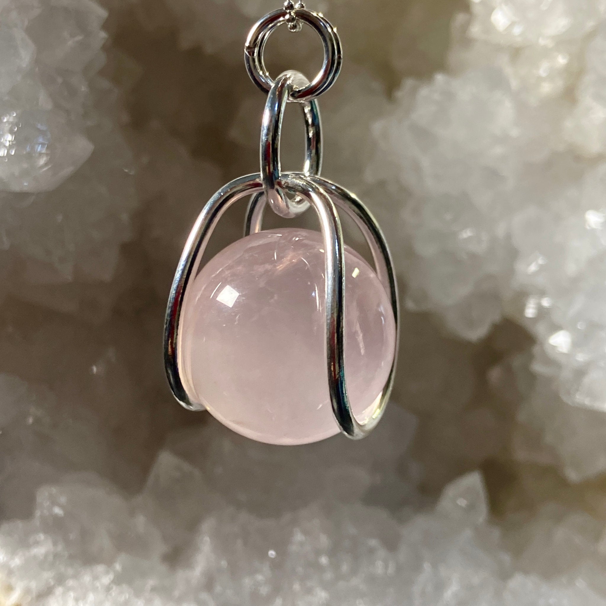 Rose Quartz Sphere in Sterling Silver Cage - Bespoke by Song of the Sea