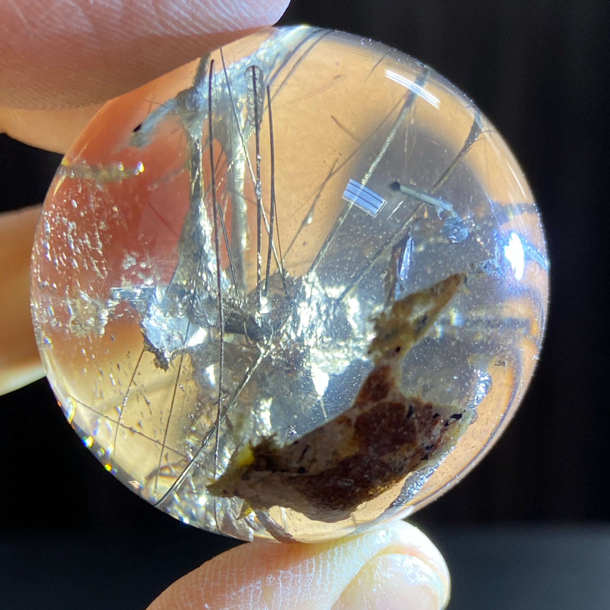 Smoky Quartz Sphere with Black Tourmaline and Pyrite