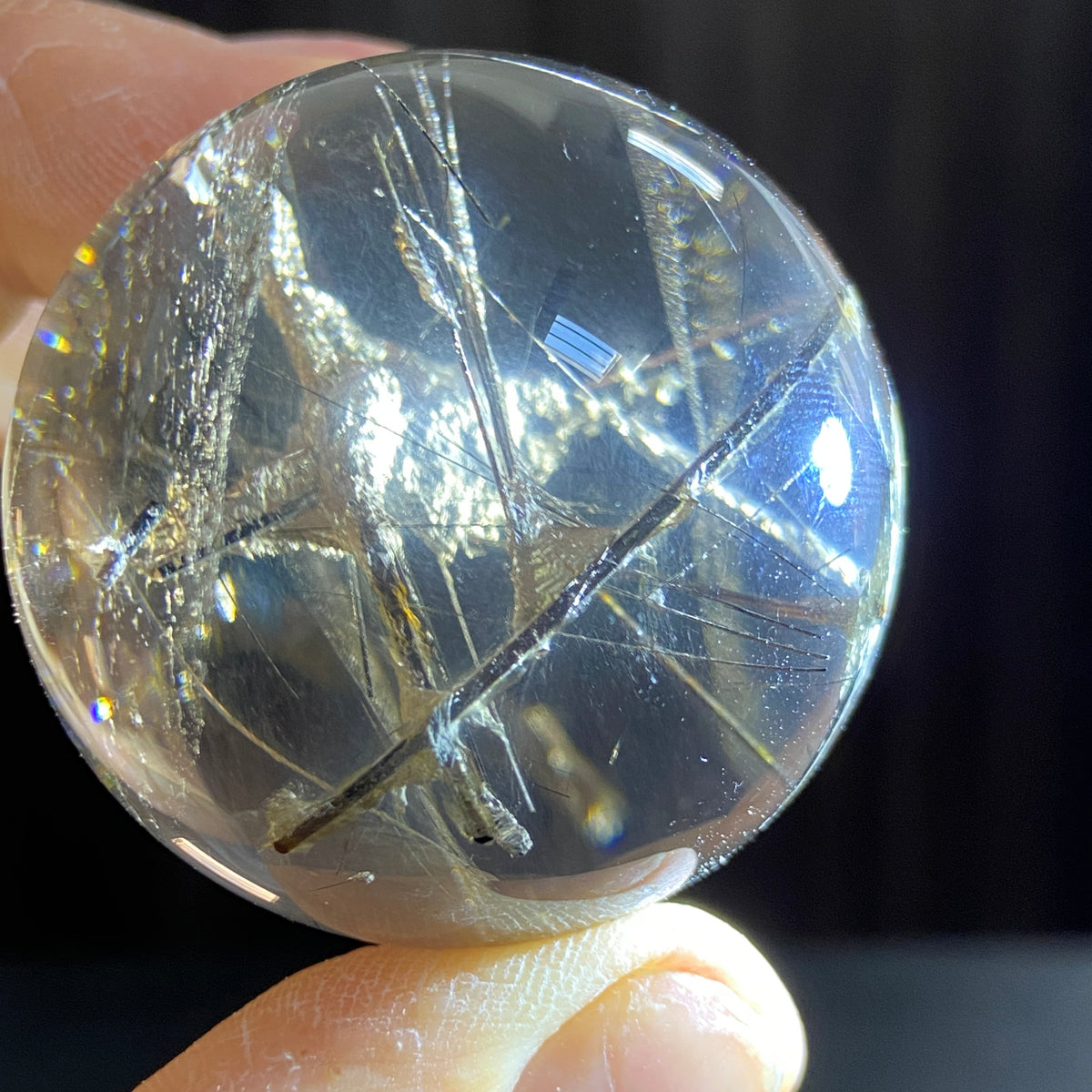 Smoky Quartz Sphere with Black Tourmaline and Pyrite