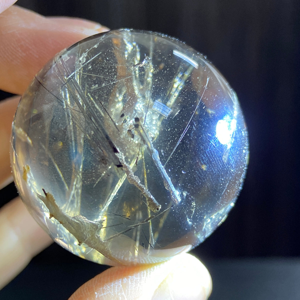 Smoky Quartz Sphere with Black Tourmaline and Pyrite