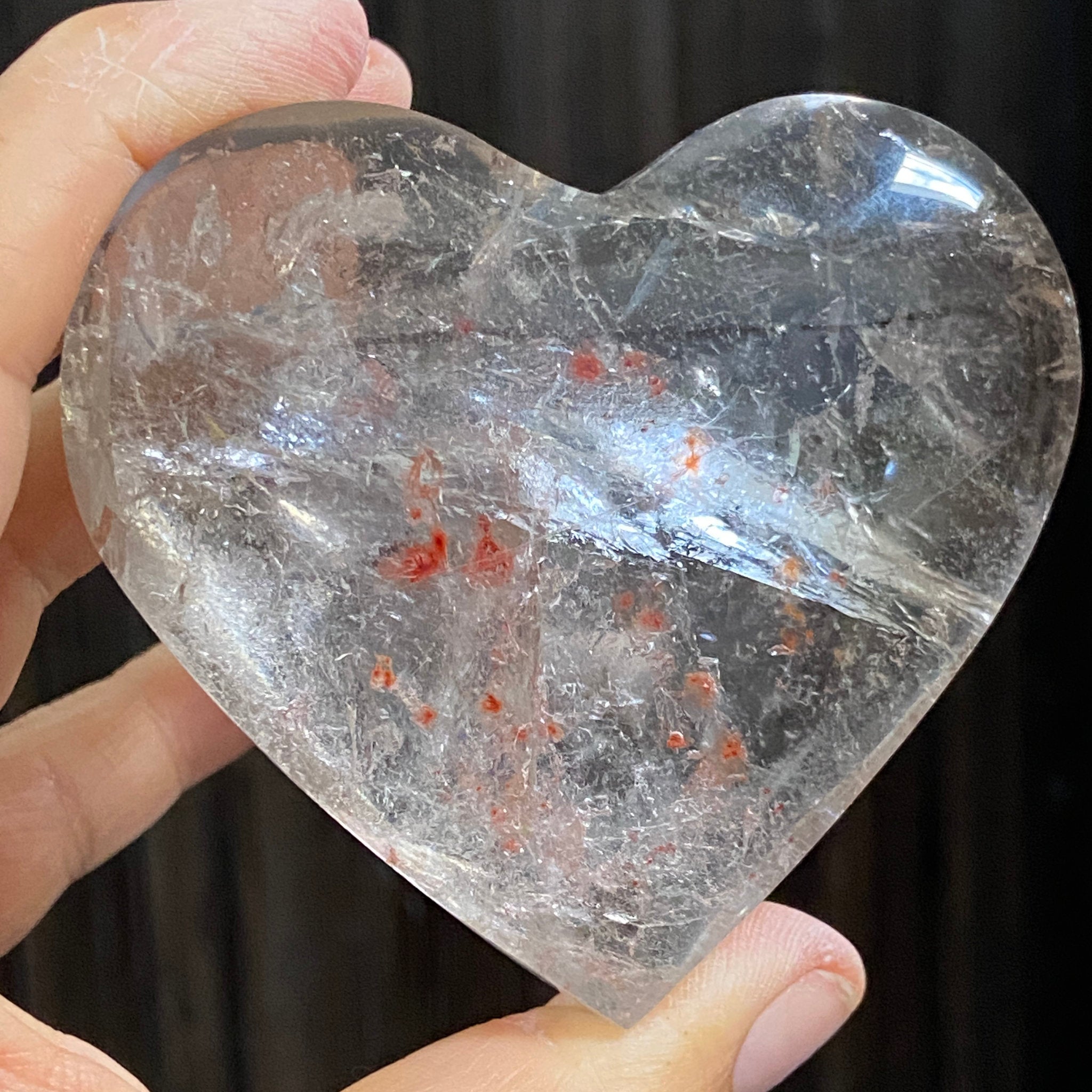 Large Brazilian Quartz Heart with Red Hematite