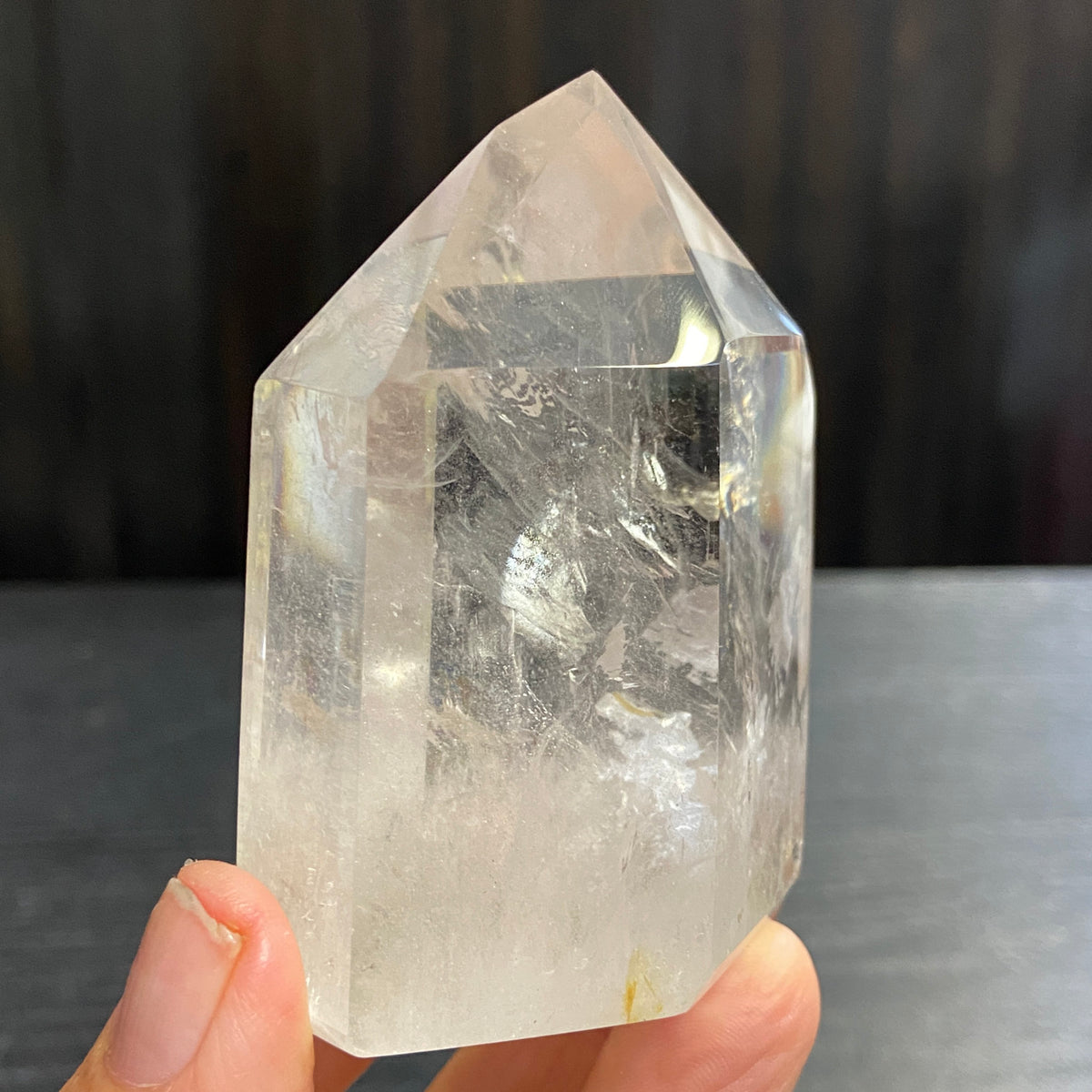Clear Quartz Standing Point with Rainbow and Chlorite – Madagascar