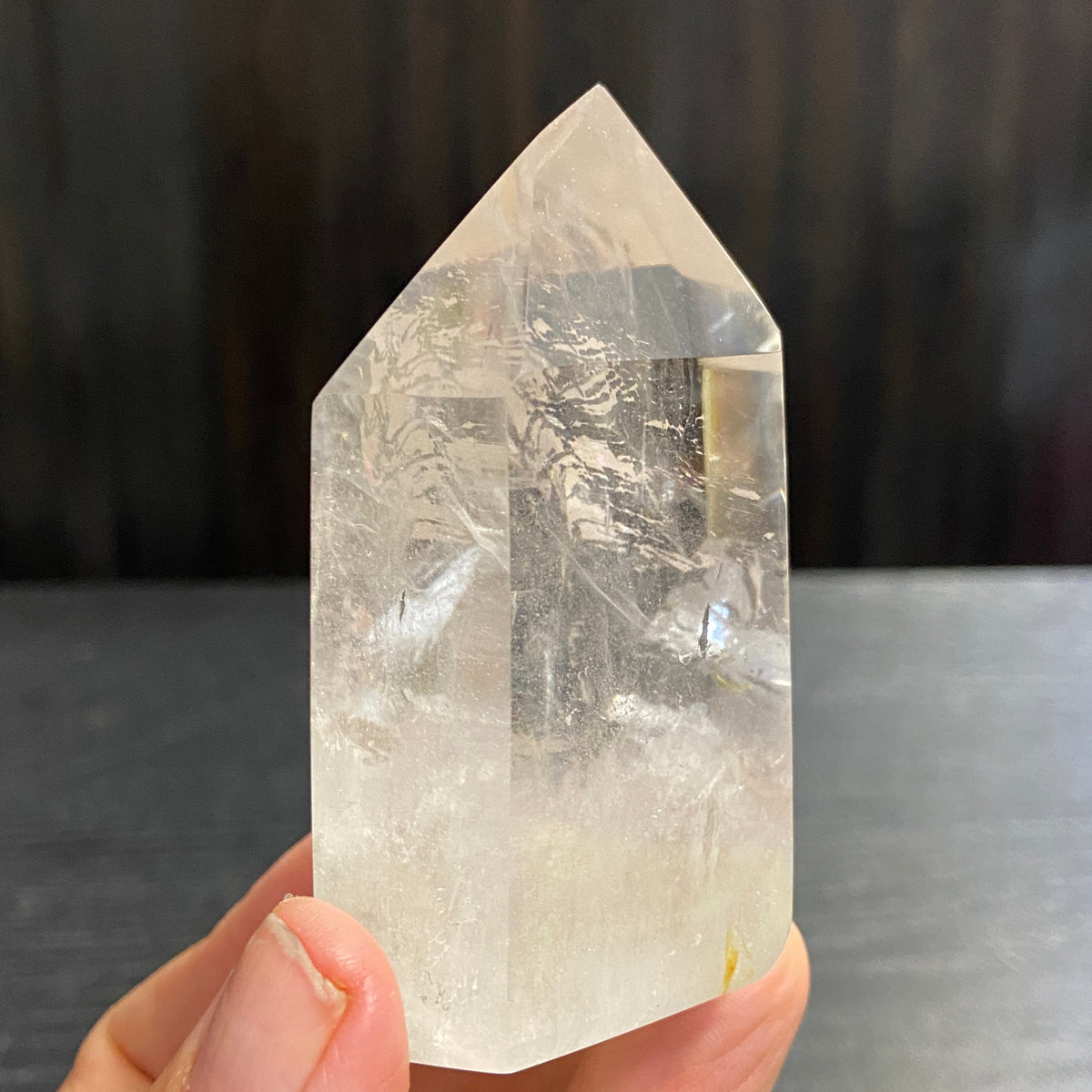 Clear Quartz Standing Point with Rainbow and Chlorite – Madagascar