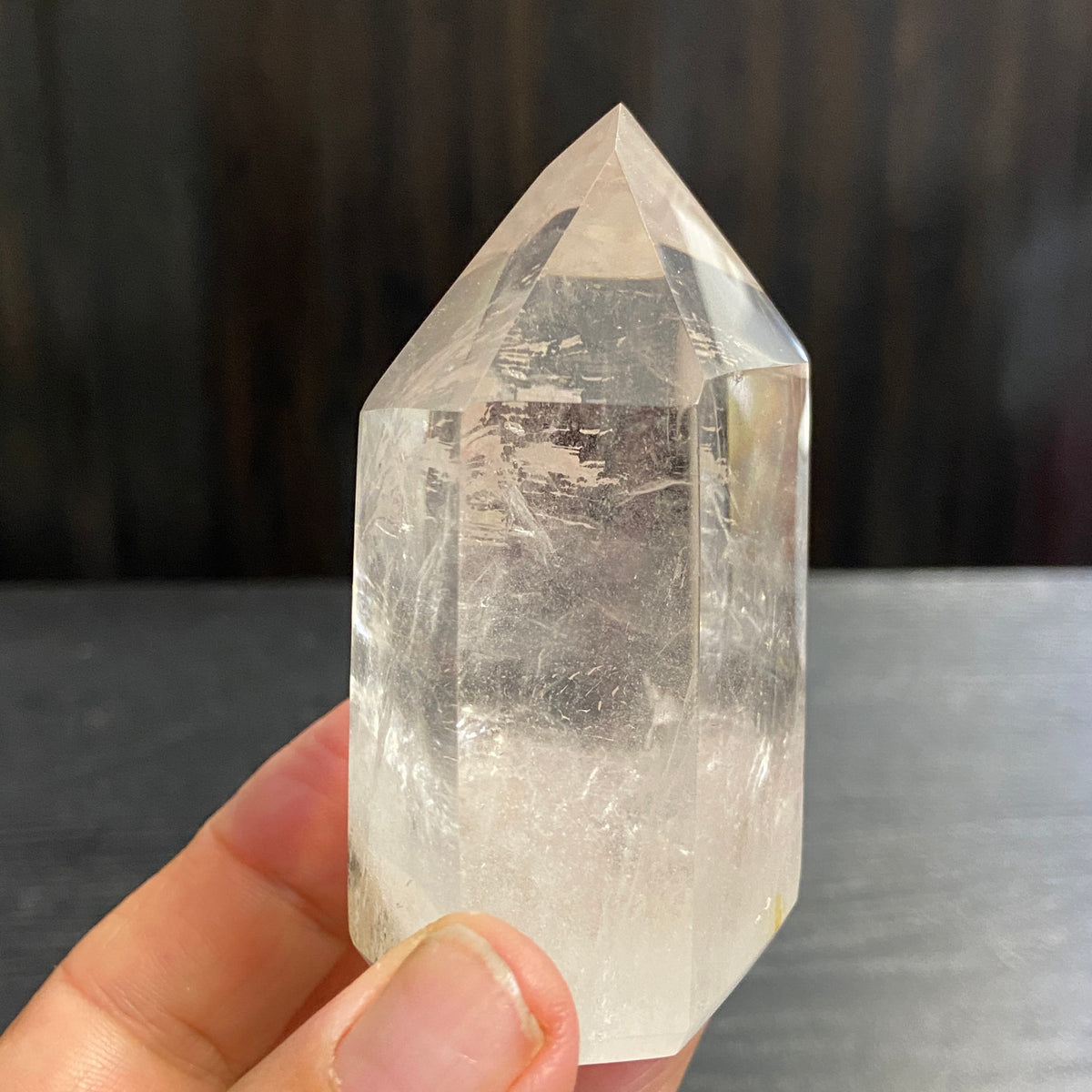 Clear Quartz Standing Point with Rainbow and Chlorite – Madagascar