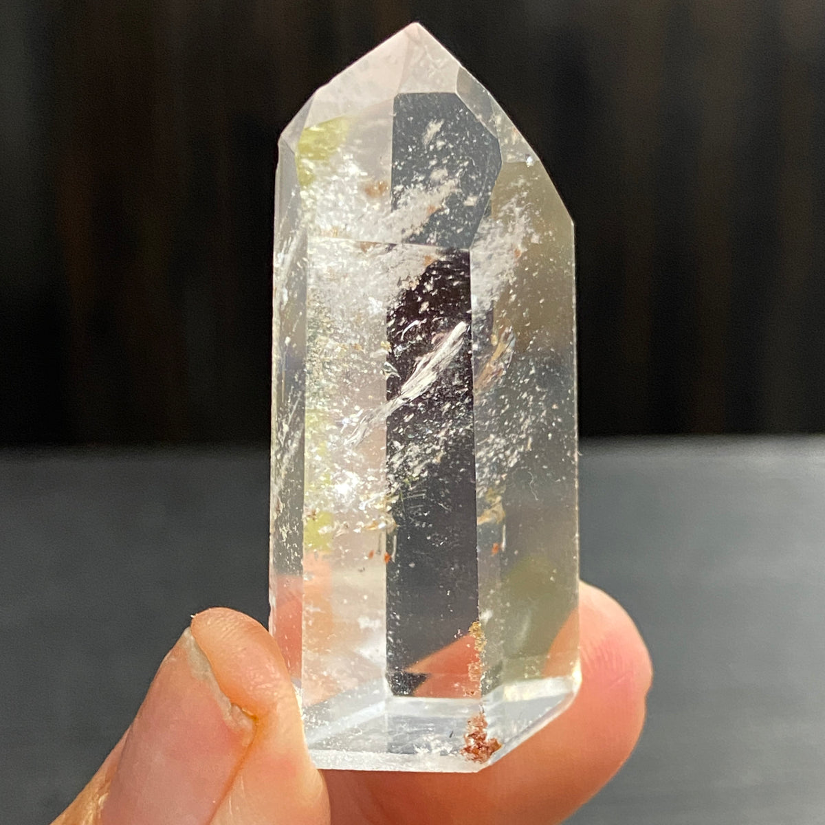 Clear Quartz Standing Point with Hematite – Madagascar