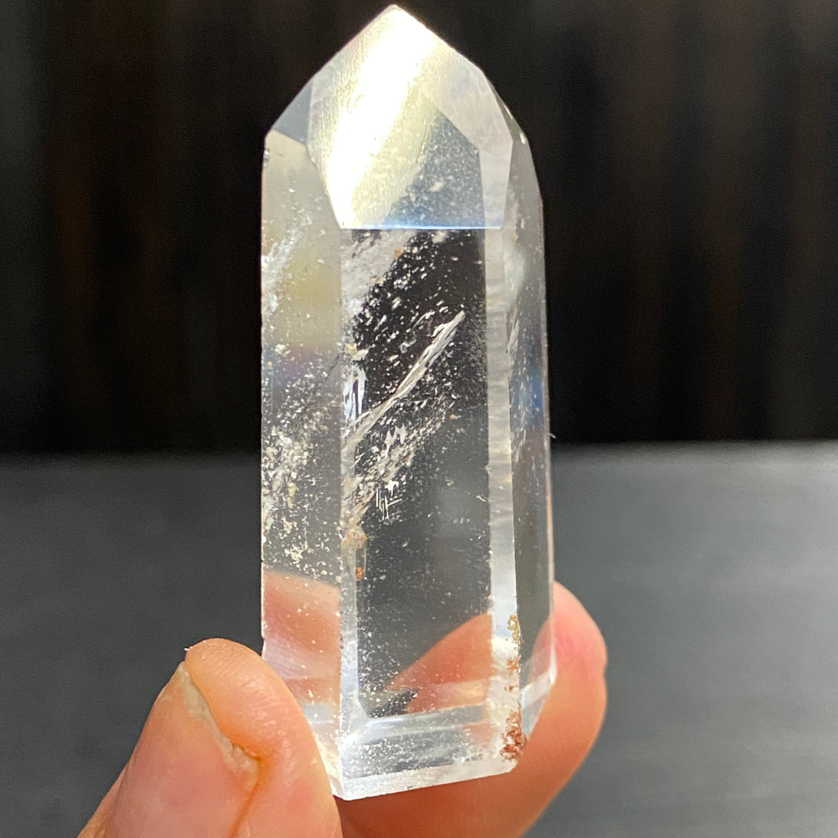 Clear Quartz Standing Point with Hematite – Madagascar