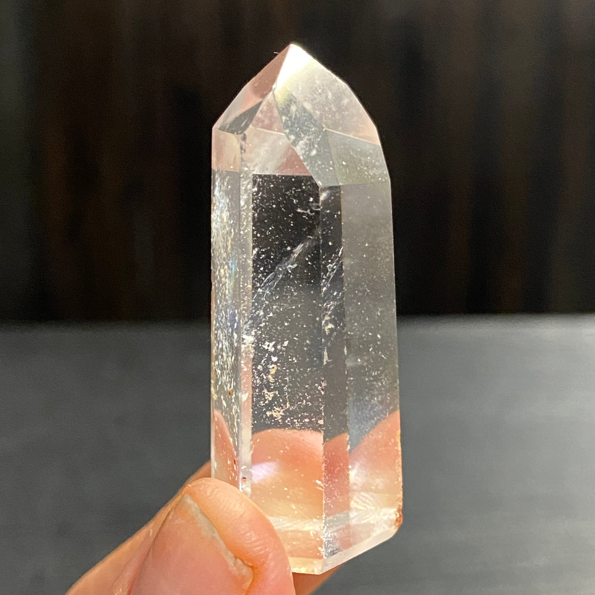 Clear Quartz Standing Point with Hematite – Madagascar