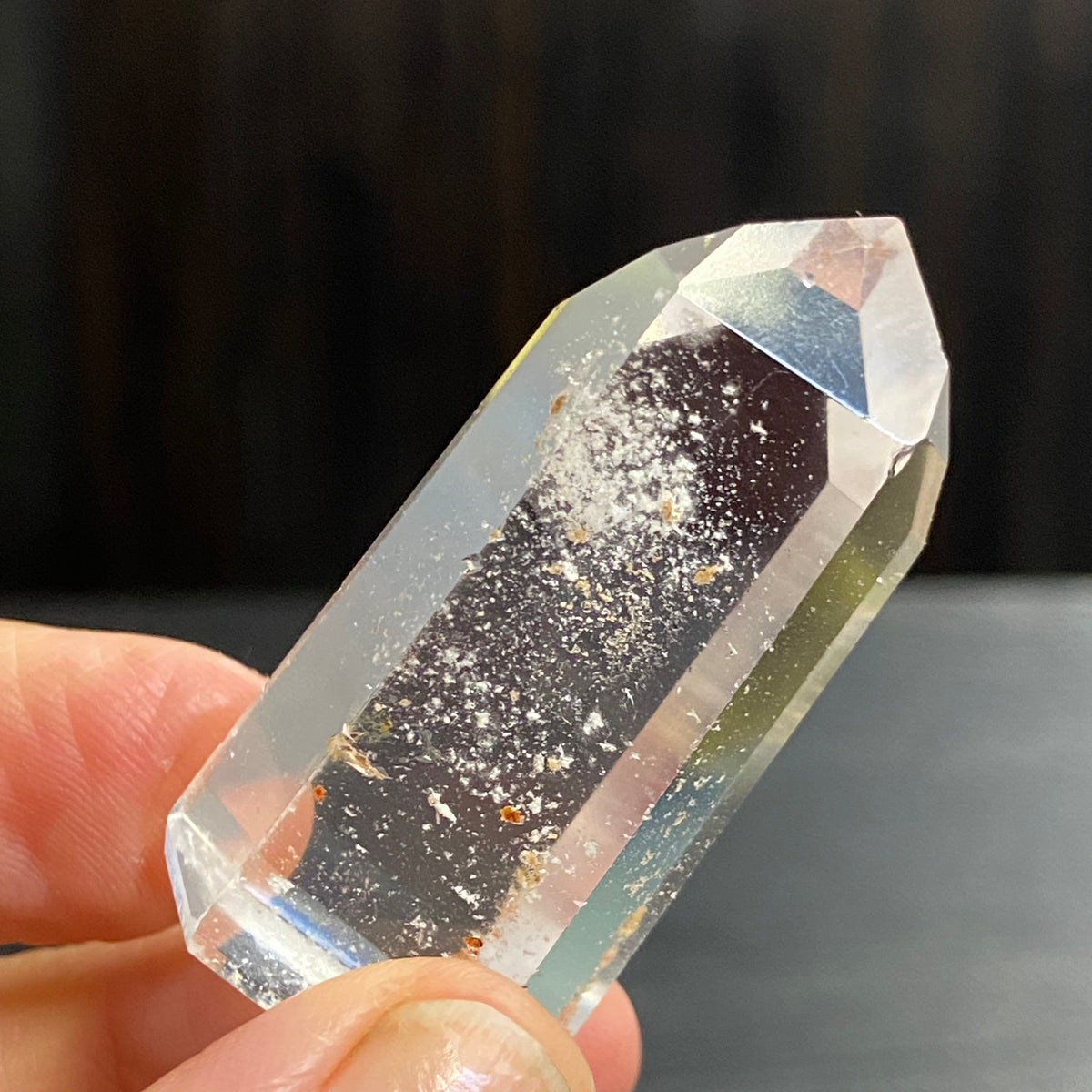Clear Quartz Standing Point with Hematite – Madagascar