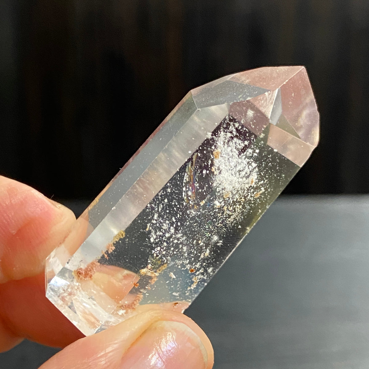Clear Quartz Standing Point with Hematite – Madagascar