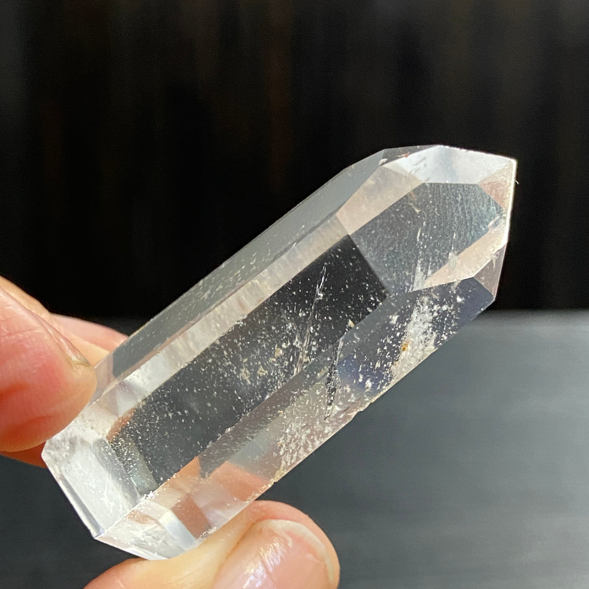 Clear Quartz Standing Point with Hematite – Madagascar