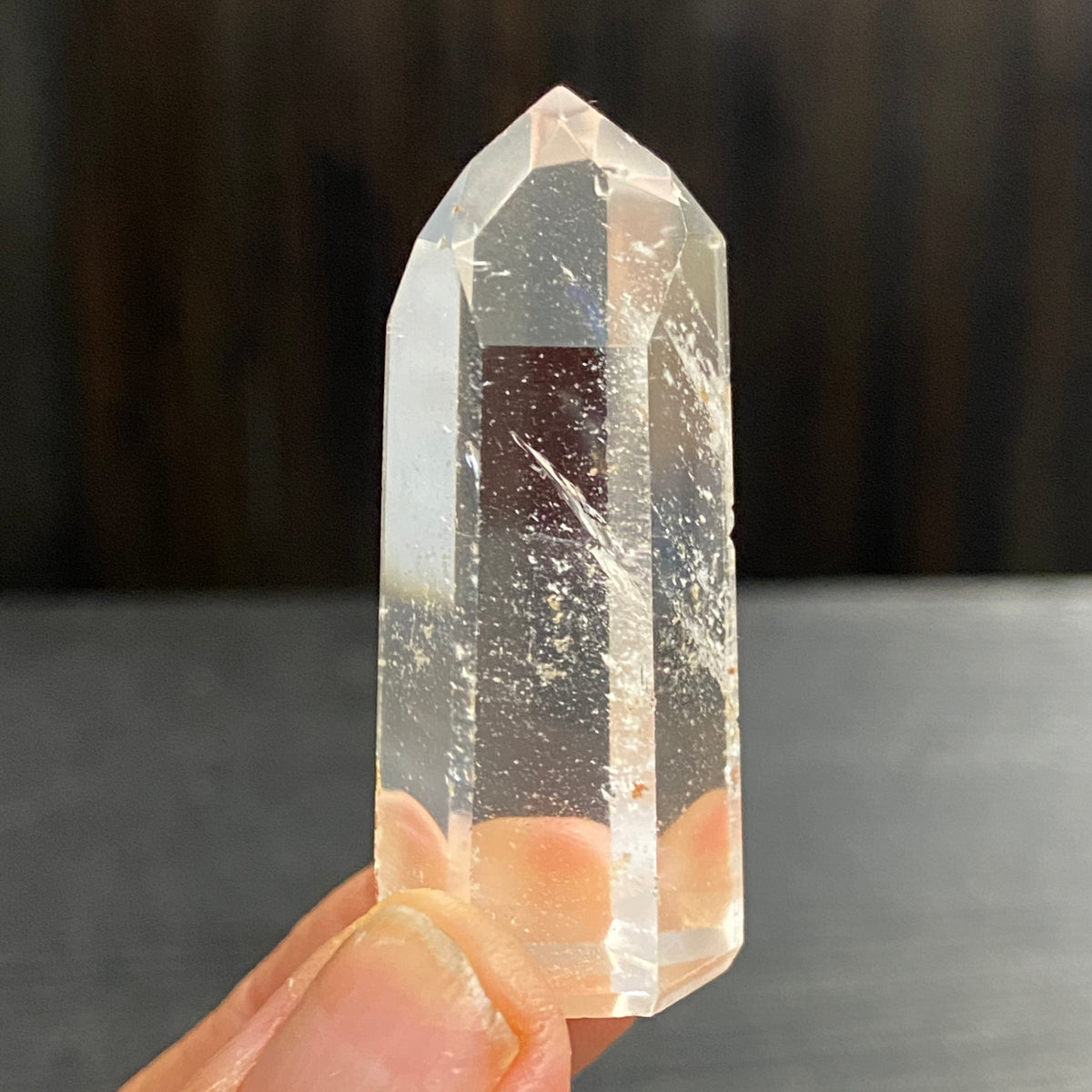 Clear Quartz Standing Point with Hematite – Madagascar
