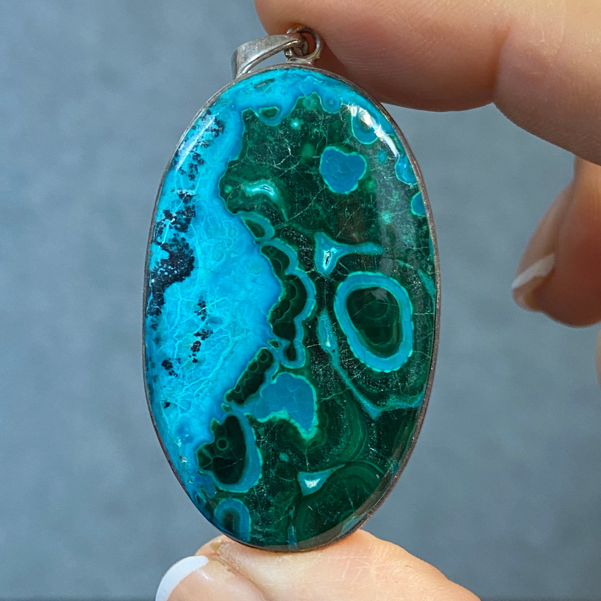 Chrysocolla and Malachite Pendant in Sterling Silver