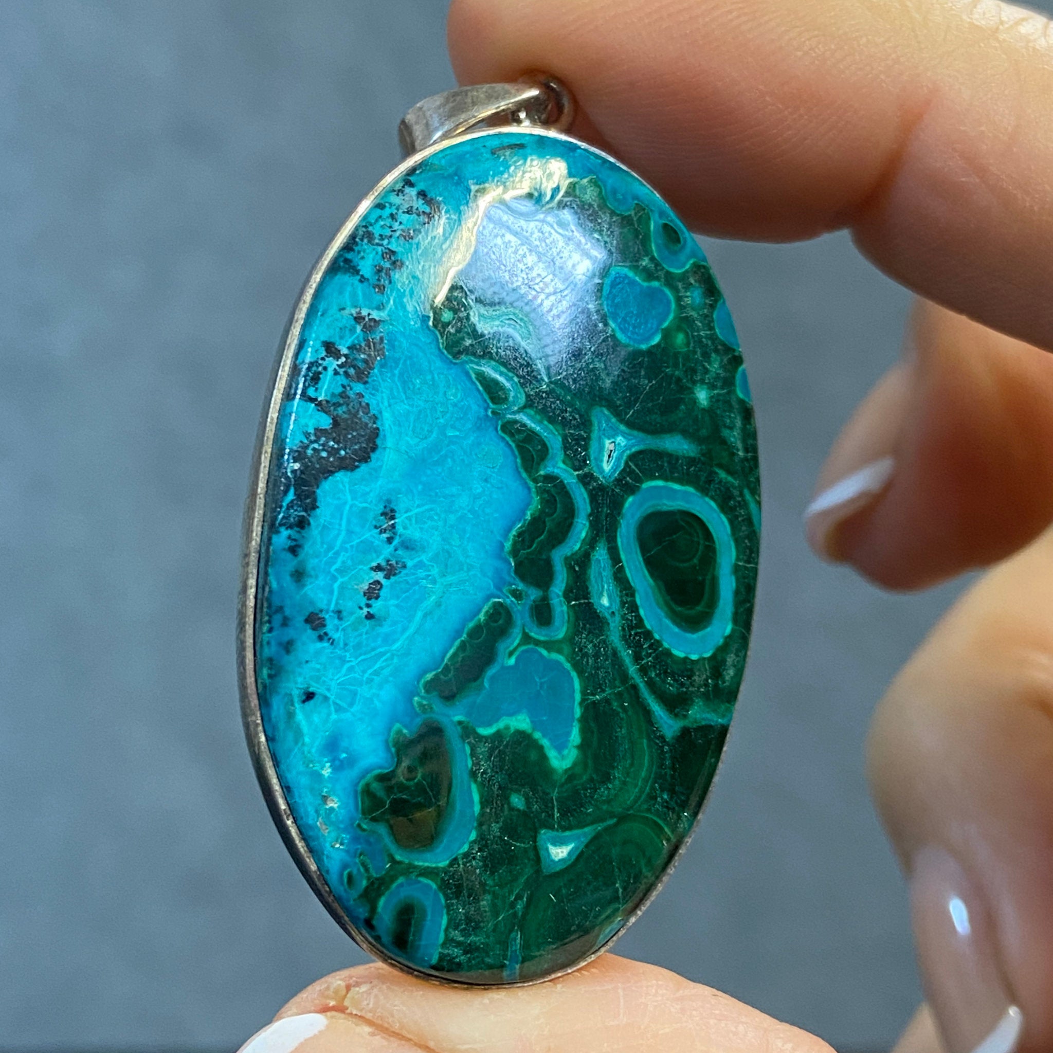 Chrysocolla and Malachite Pendant in Sterling Silver