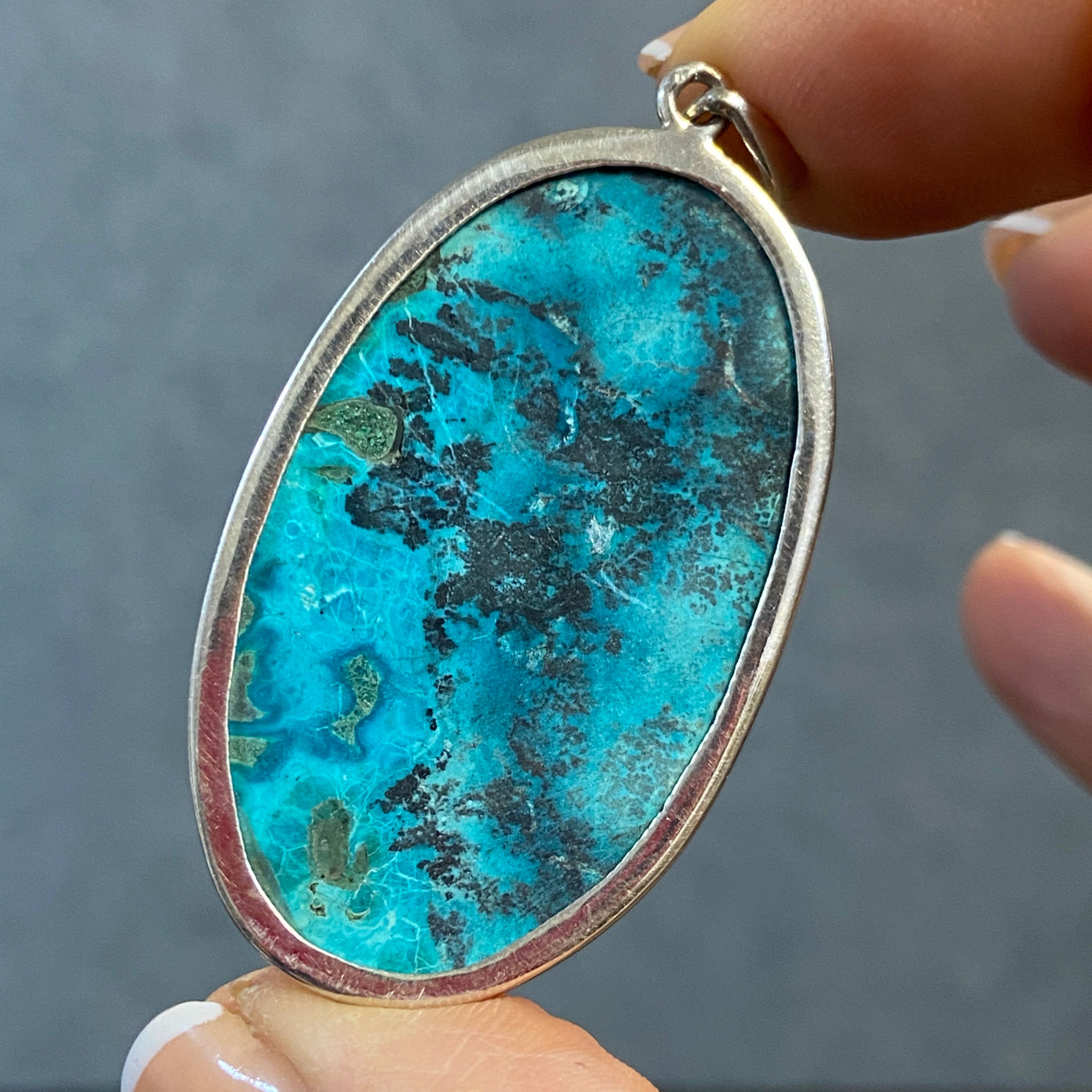 Chrysocolla and Malachite Pendant in Sterling Silver